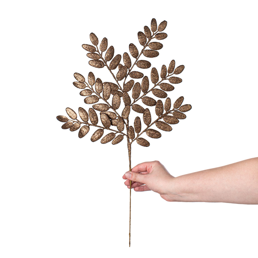 22" Honey Locust Leaf Glitter Spray: Deep Brown detail photo 3