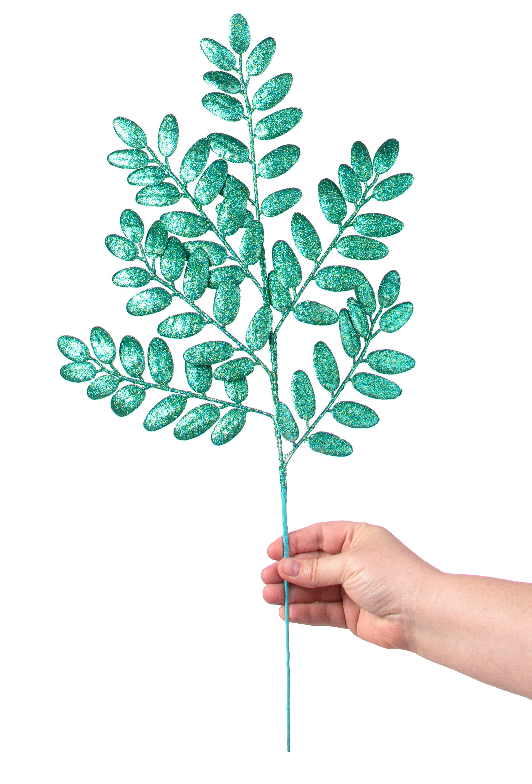 22" Honey Locust Leaf Glitter Spray: Peacock Green detail photo 3