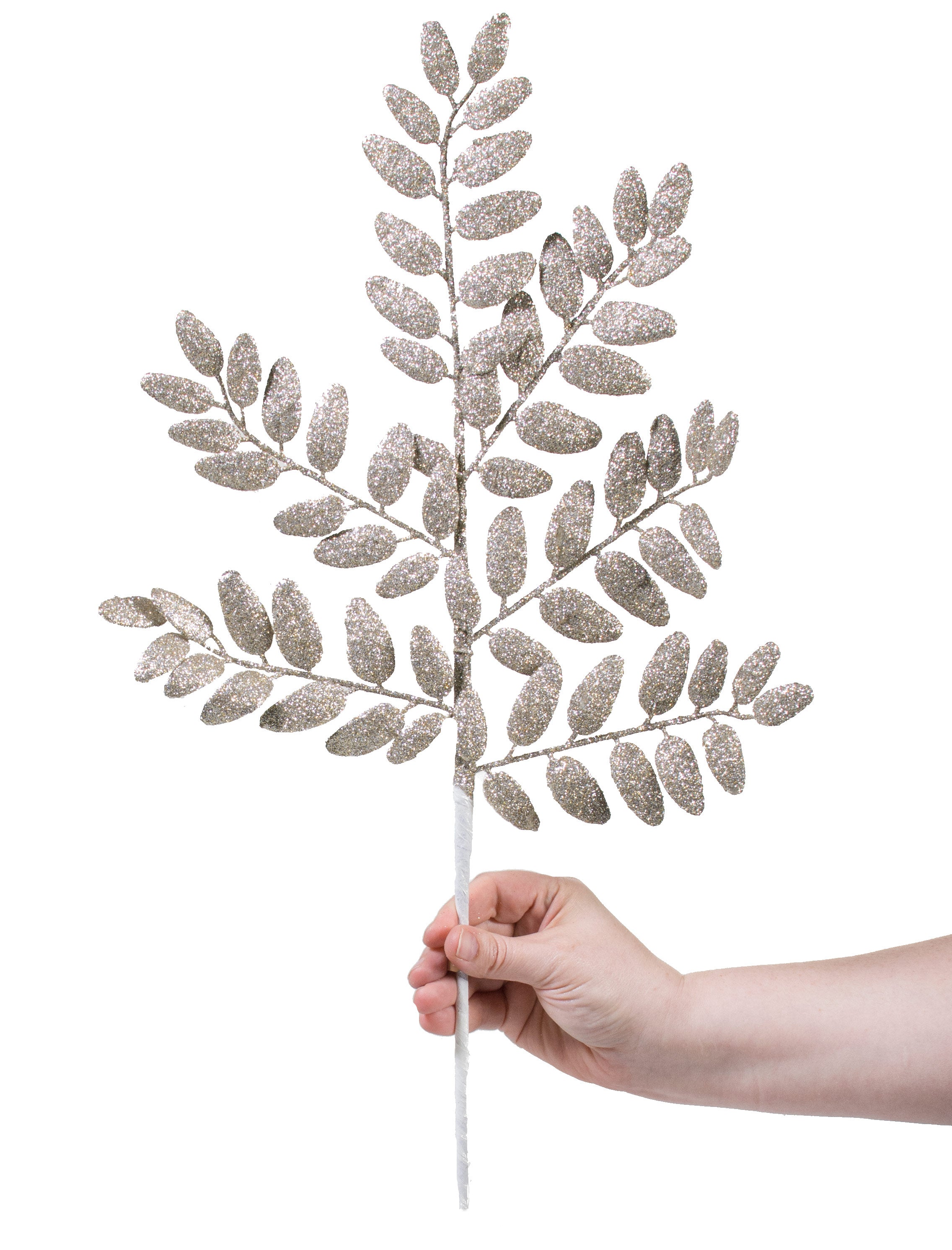 22" Honey Locust Leaf Glitter Spray: Platinum Lifestyle Photo