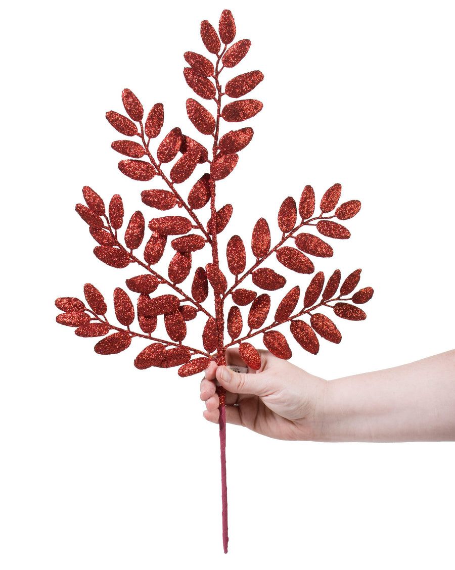 22" Honey Locust Leaf Glitter Spray: Red Lifestyle Photo