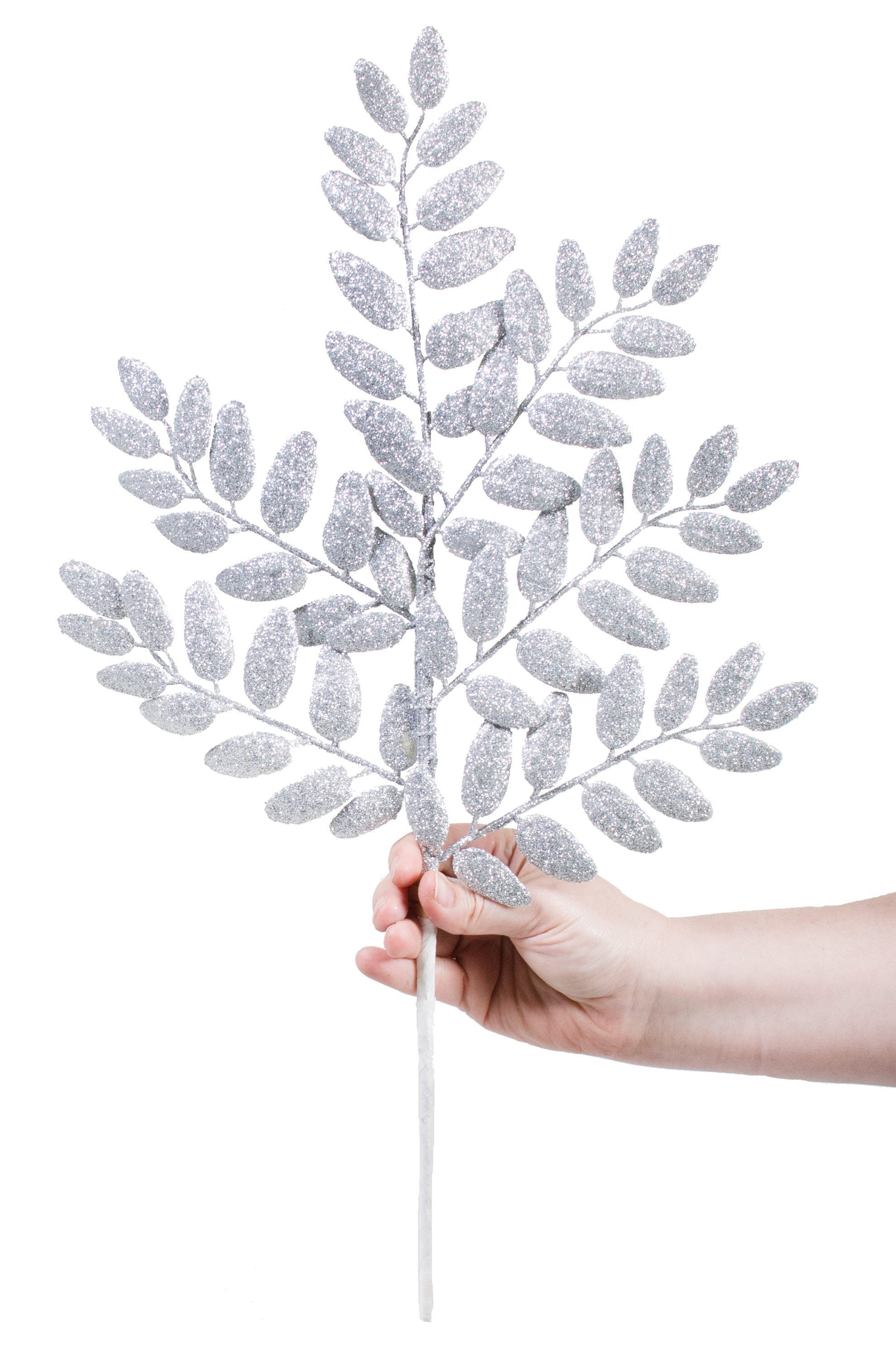 22" Honey Locust Leaf Glitter Spray: Silver Lifestyle Photo