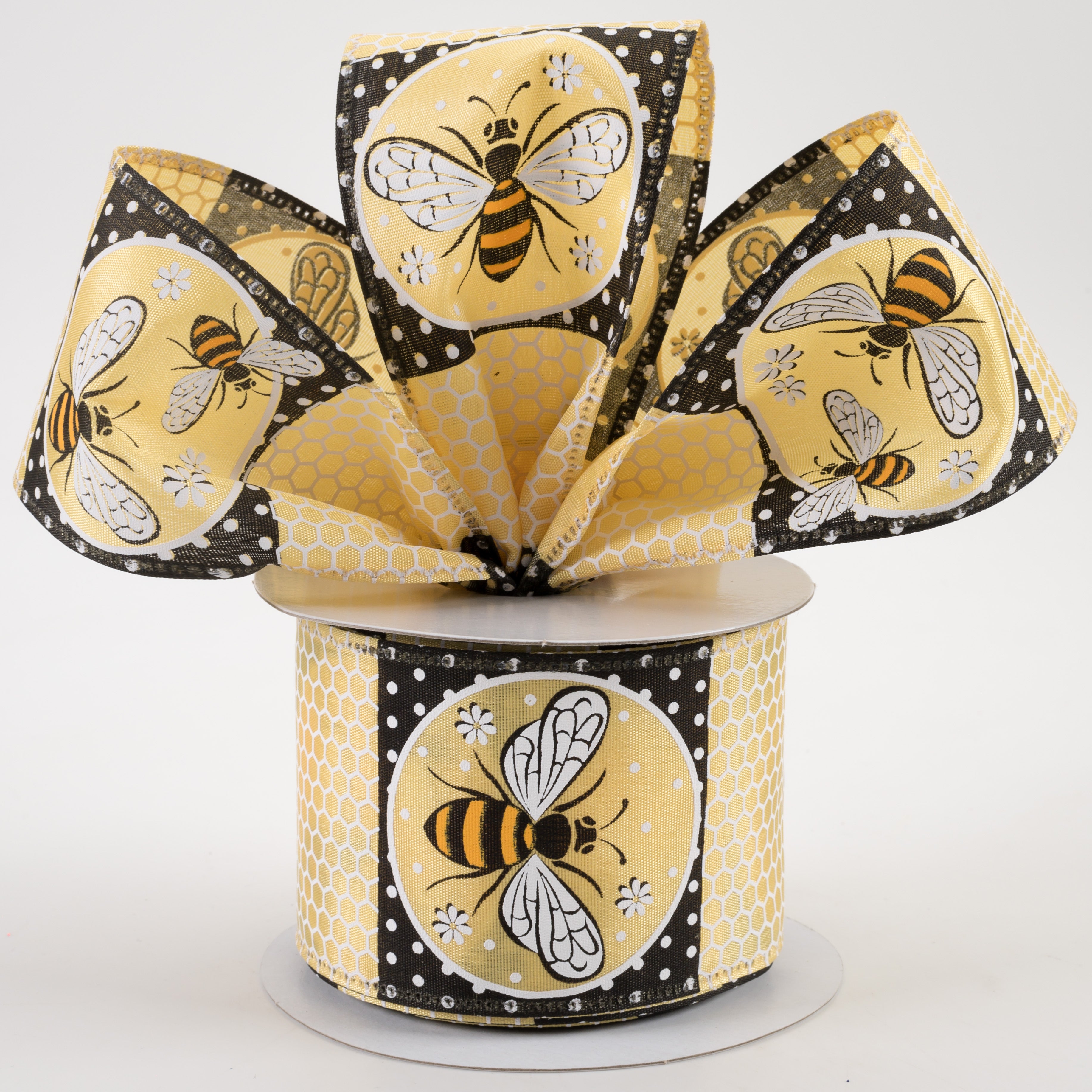 2.5" Honeycomb Bee Circles Linen Ribbon: Pale Yellow (10 Yards) Lifestyle Photo
