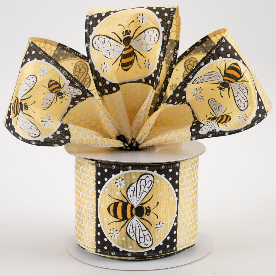 2.5" Honeycomb Bee Circles Linen Ribbon: Pale Yellow (10 Yards) Lifestyle Photo
