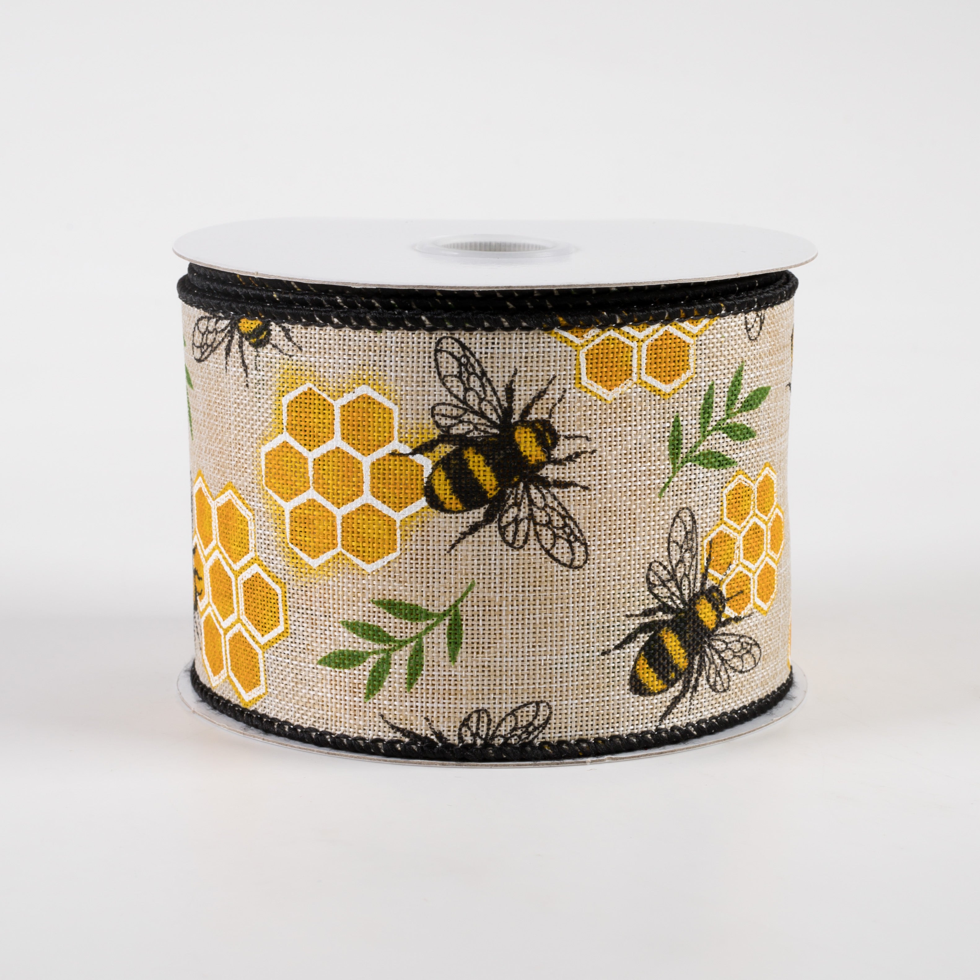 2.5" Honeycomb Bee Linen Ribbon: Natural (10 Yards)