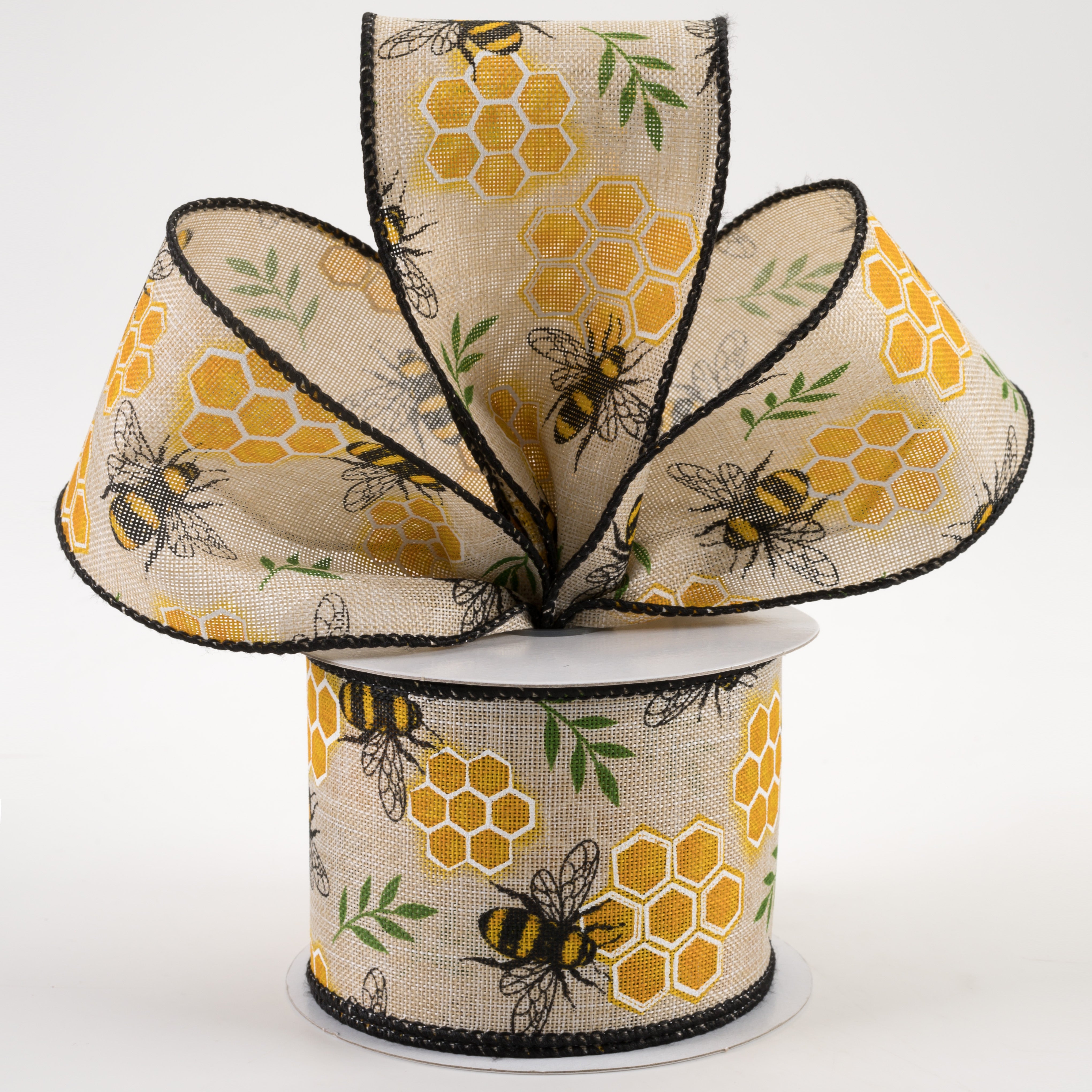 2.5" Honeycomb Bee Linen Ribbon: Natural (10 Yards) Lifestyle Photo