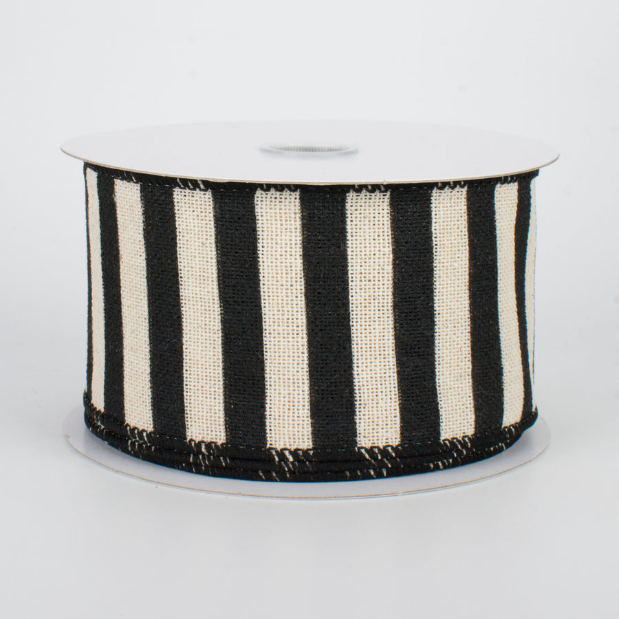2.5" Horizontal Canvas Stripe Ribbon: Black & Natural (10 Yards)