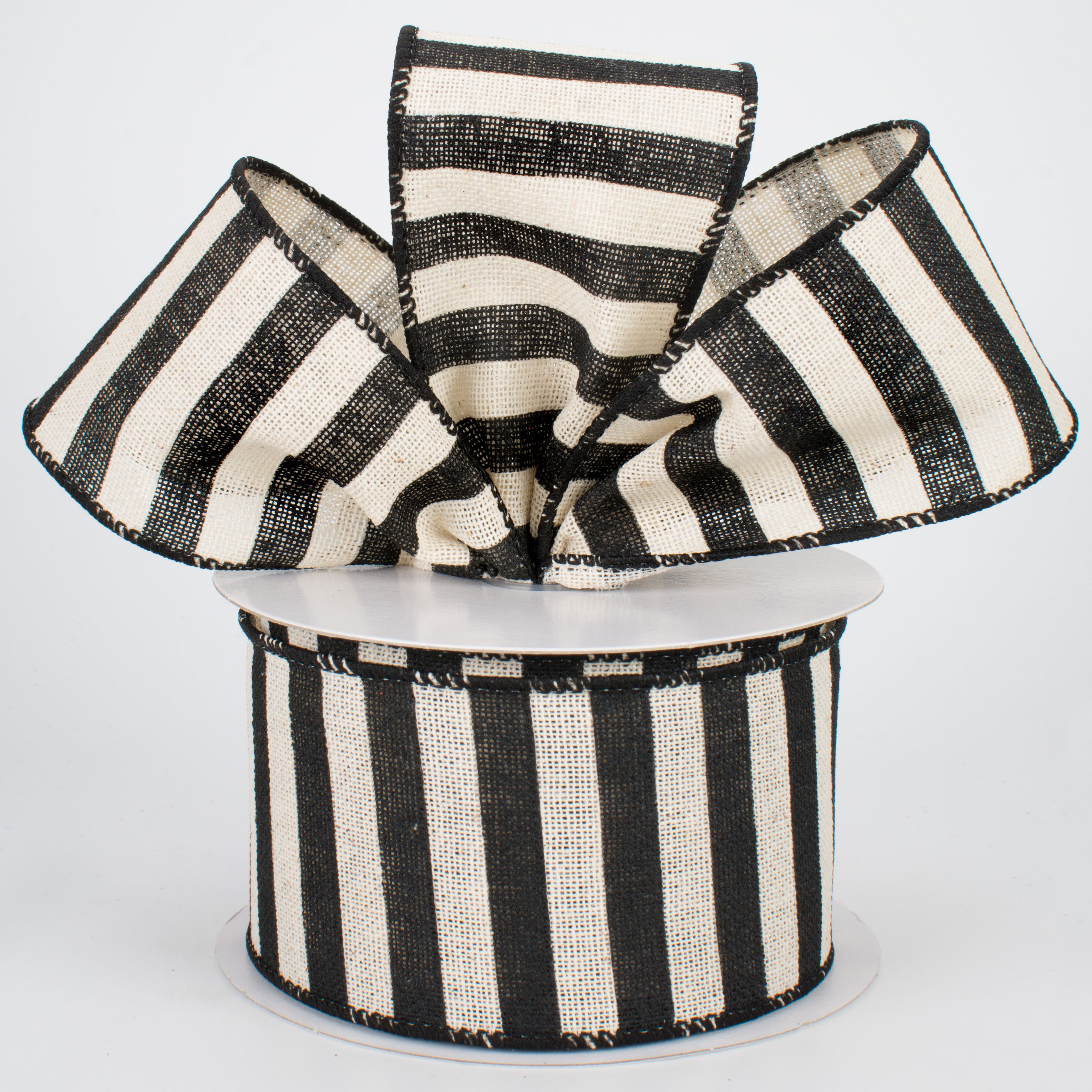 2.5" Horizontal Canvas Stripe Ribbon: Black & Natural (10 Yards) Lifestyle Photo