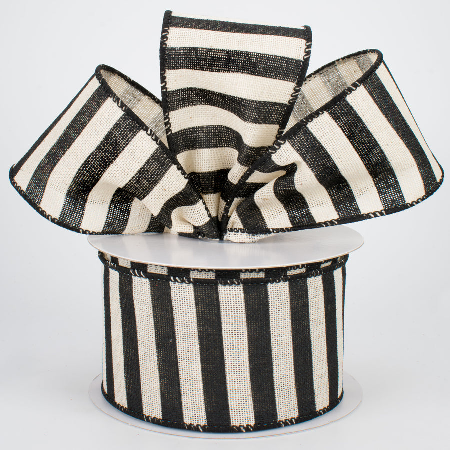 2.5" Horizontal Canvas Stripe Ribbon: Black & Natural (10 Yards) Lifestyle Photo