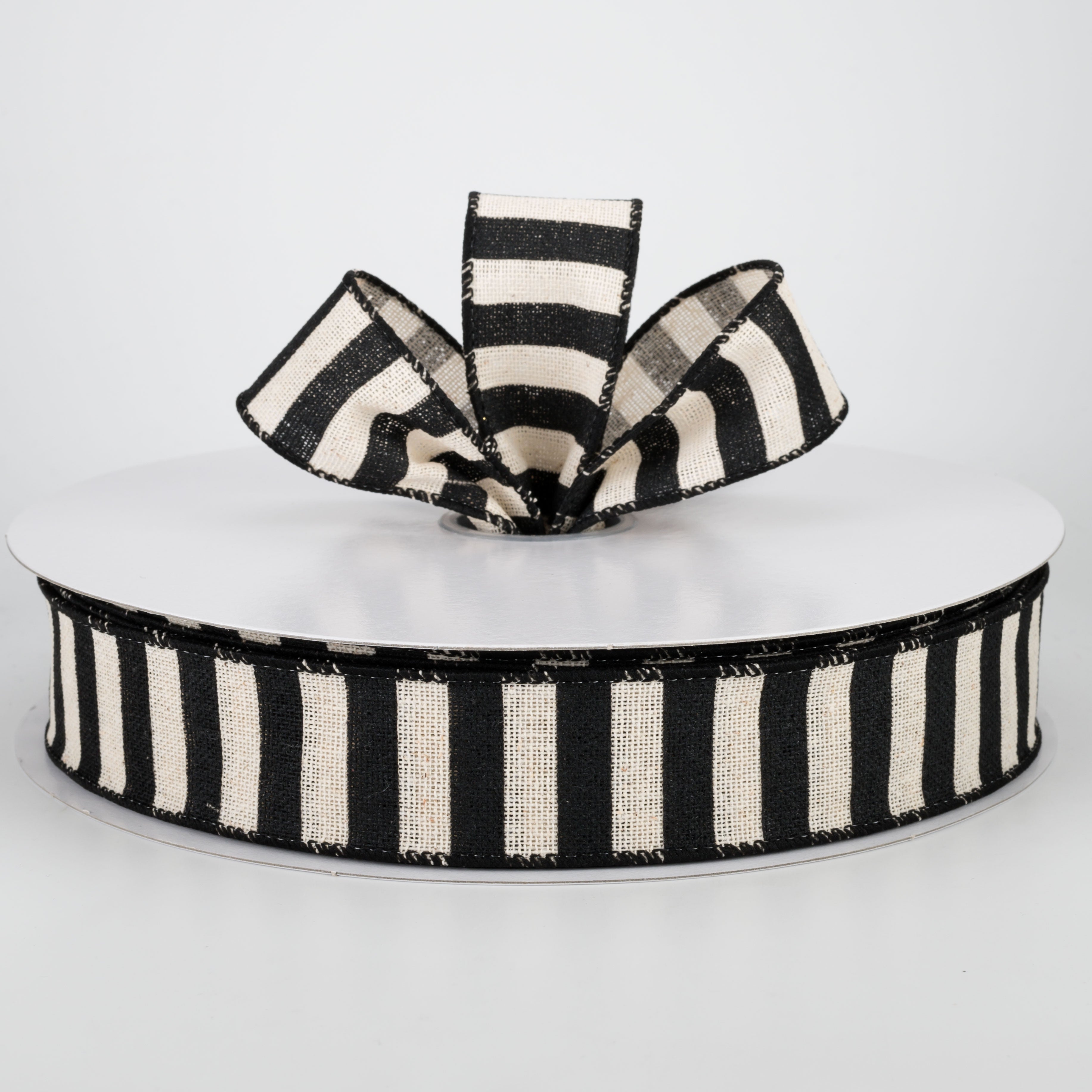 1.5" Horizontal Canvas Stripe Ribbon: Black & Natural (50 Yards) Lifestyle Photo