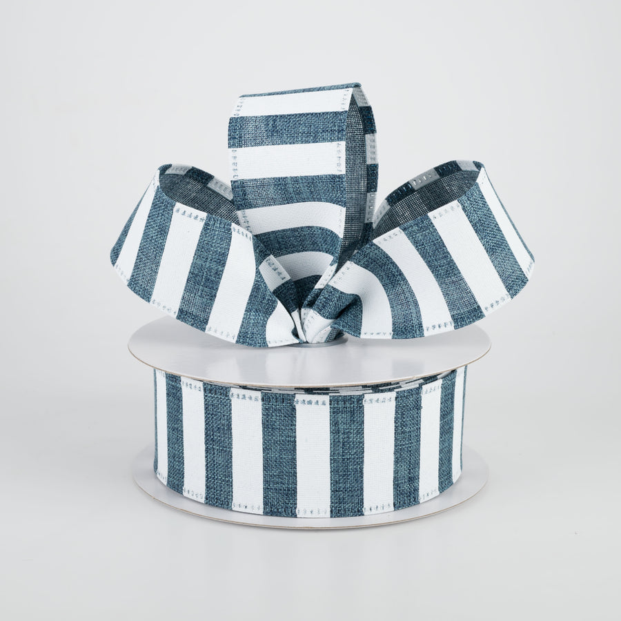 1.5" Horizontal Linen Stripe Ribbon: Denim & White (10 Yards) Lifestyle Photo