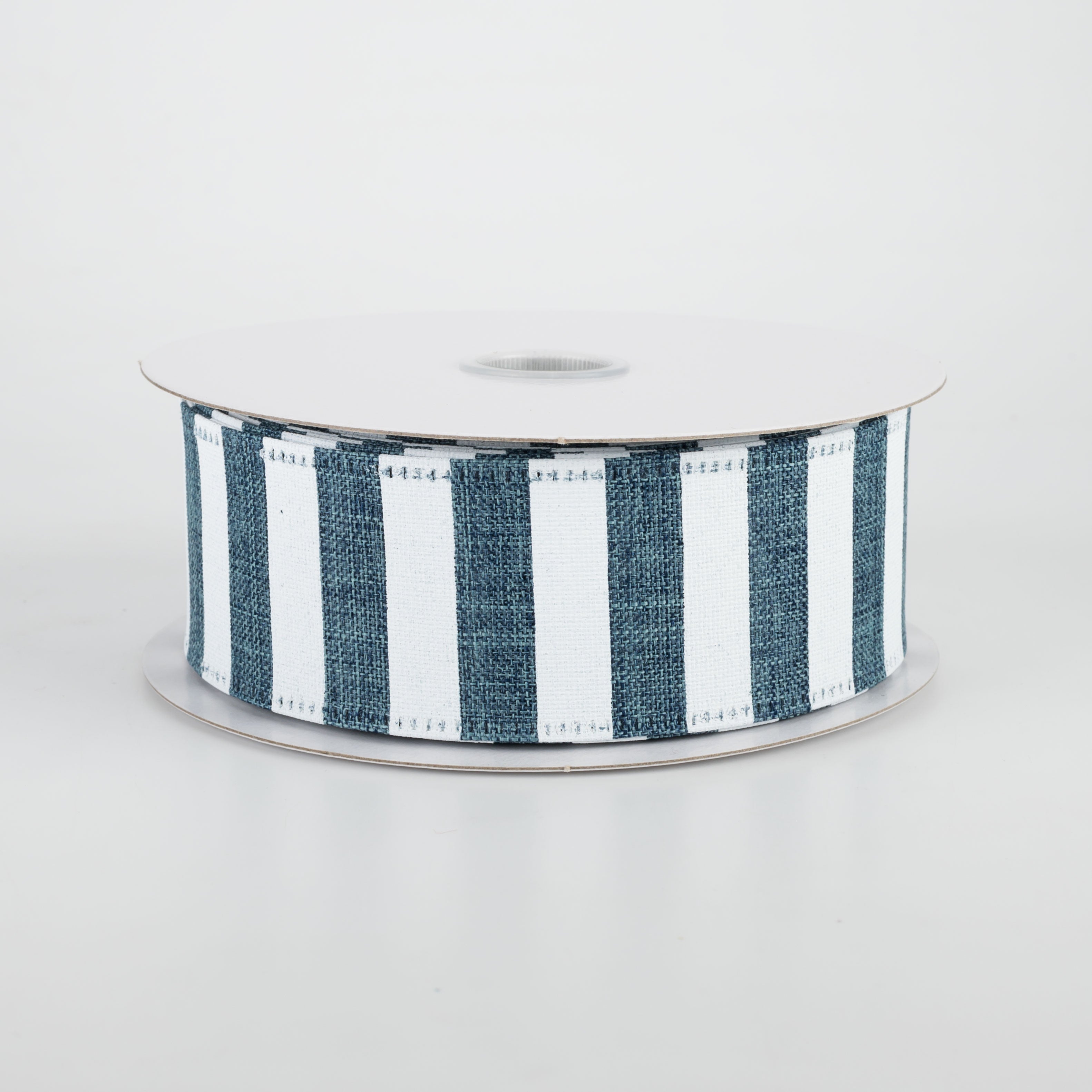 1.5" Horizontal Linen Stripe Ribbon: Denim & White (10 Yards)