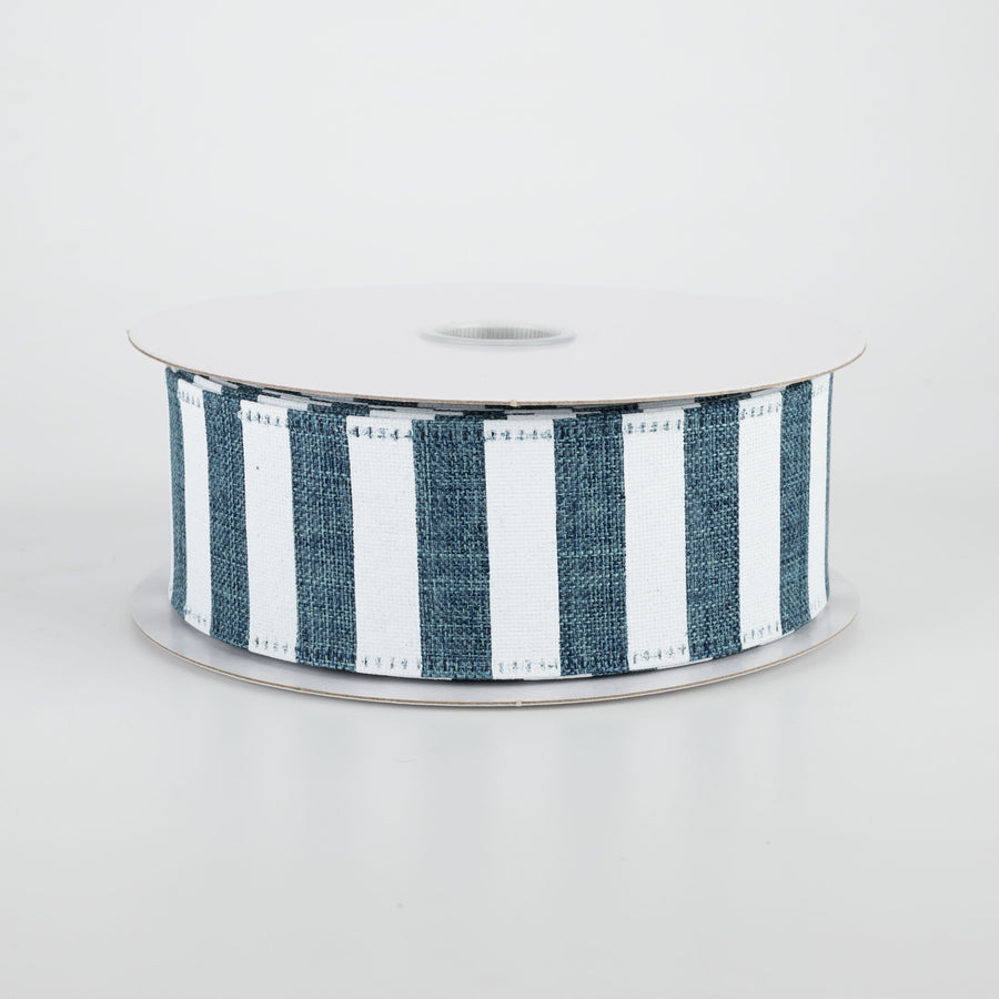 1.5" Horizontal Linen Stripe Ribbon: Denim & White (10 Yards)