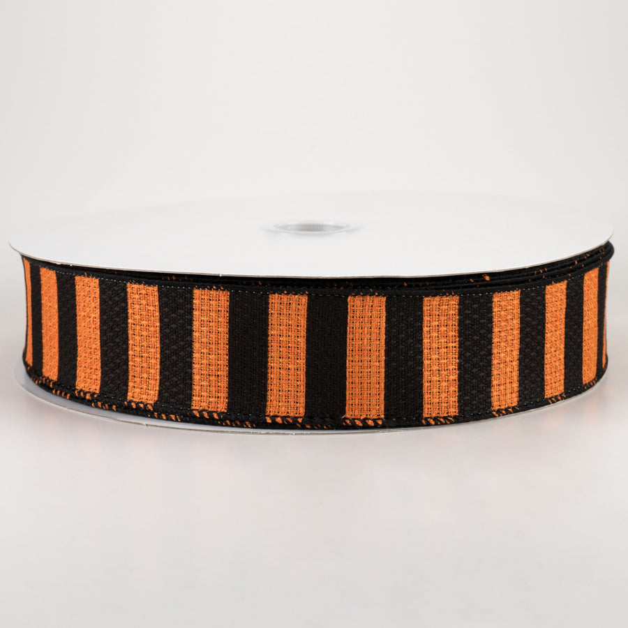 1.5" Horizontal Stripe Canvas Ribbon: Black & Orange (50 Yards)