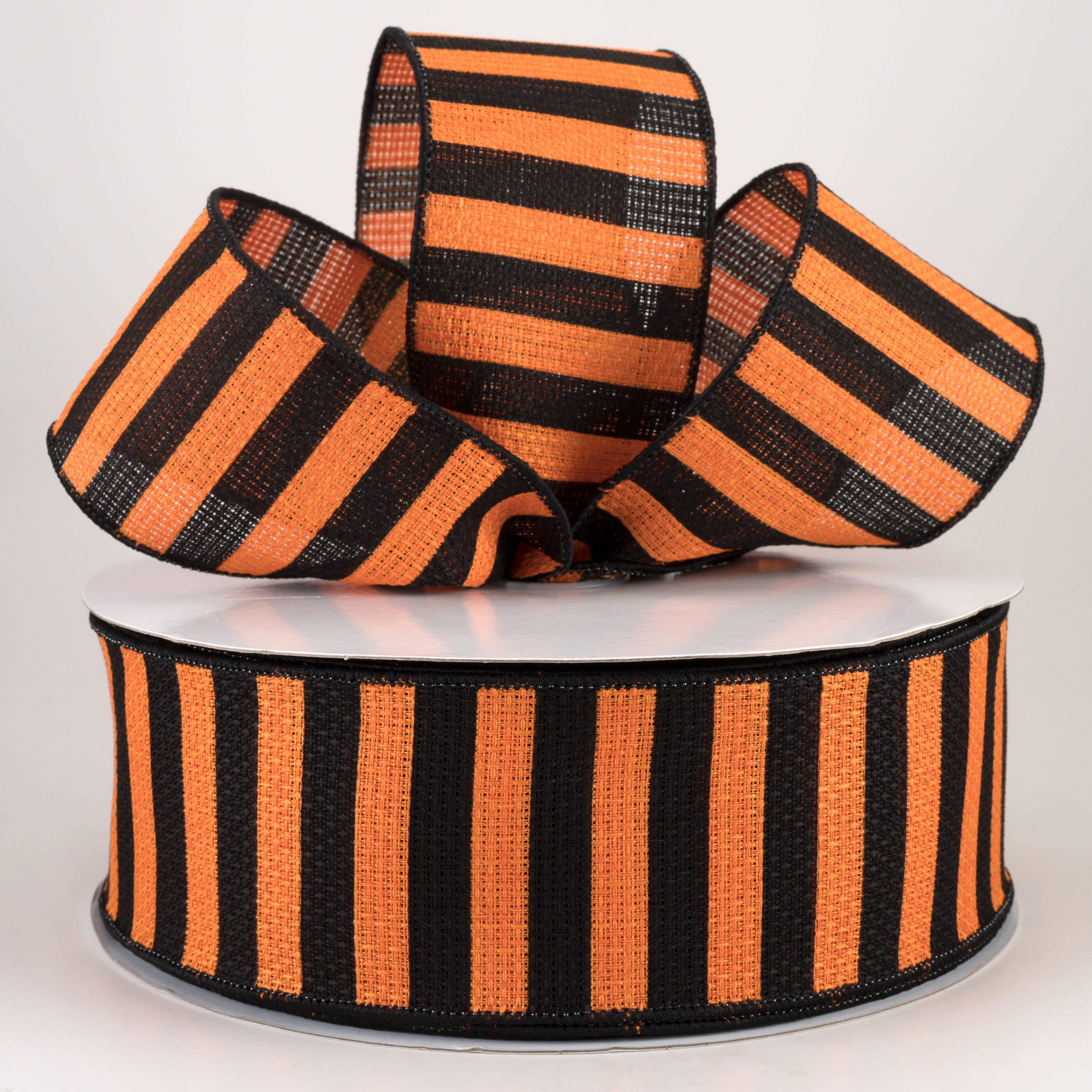 2.5" Horizontal Stripe Canvas Ribbon: Black & Orange (50 Yards) Lifestyle Photo