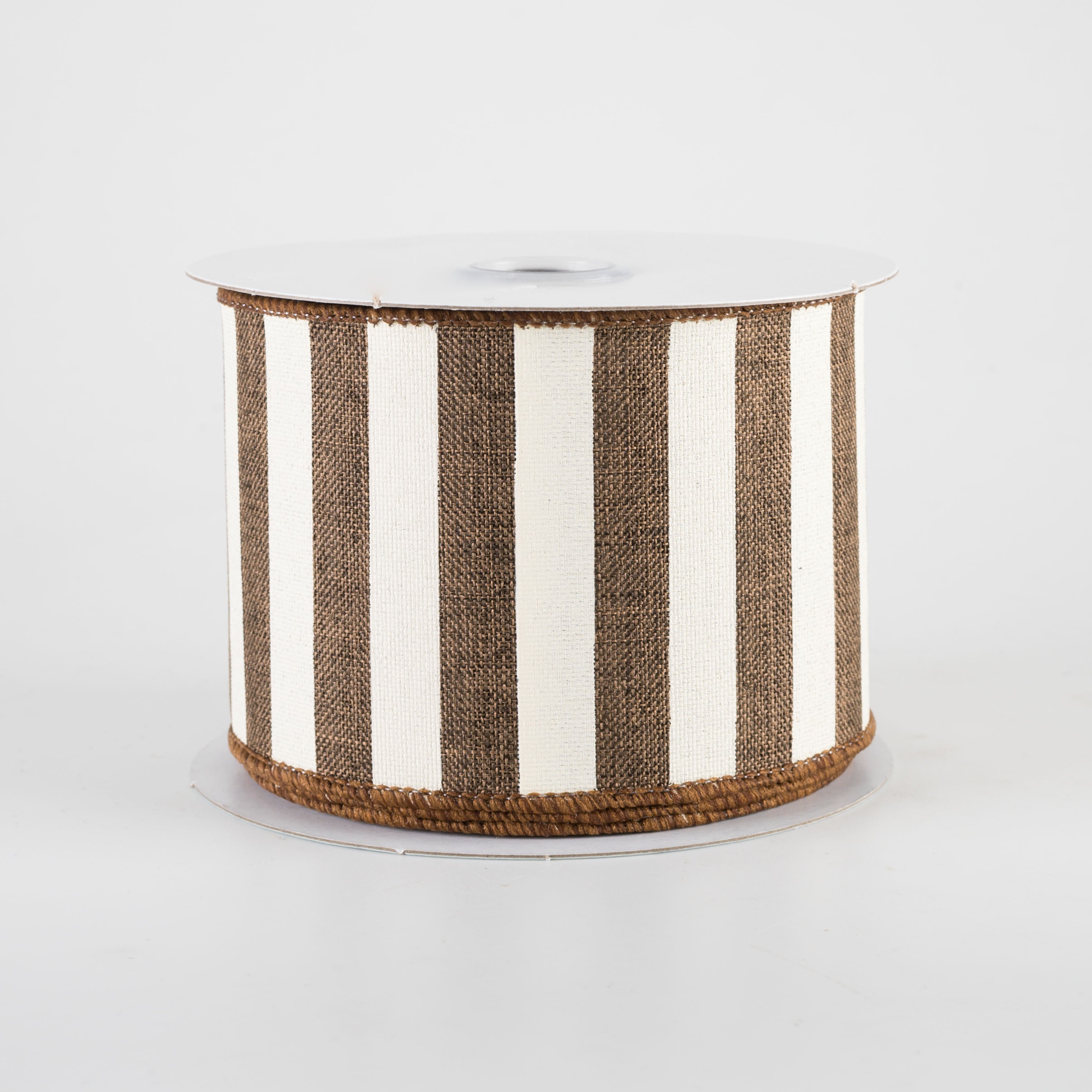2.5" Horizontal Stripe Ribbon: Brown & Ivory (10 Yards)