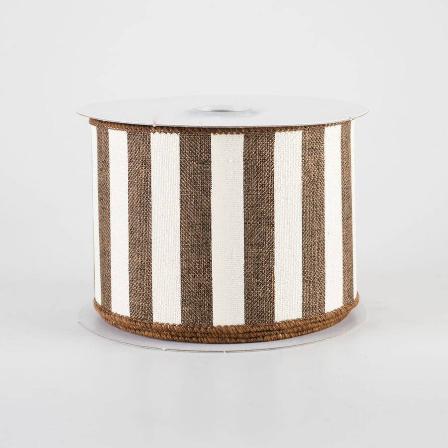 2.5" Horizontal Stripe Ribbon: Brown & Ivory (10 Yards)