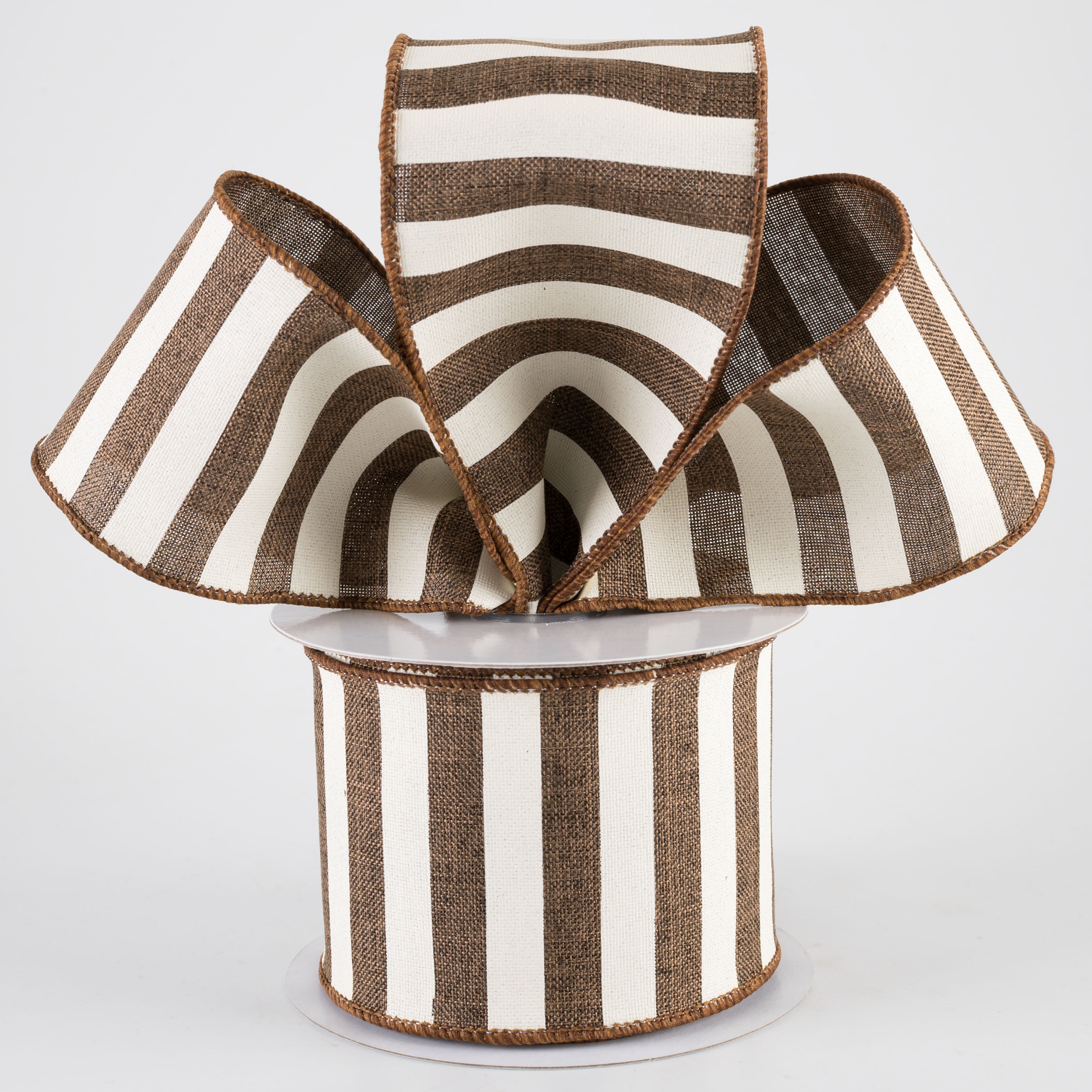 2.5" Horizontal Stripe Ribbon: Brown & Ivory (10 Yards) Lifestyle Photo