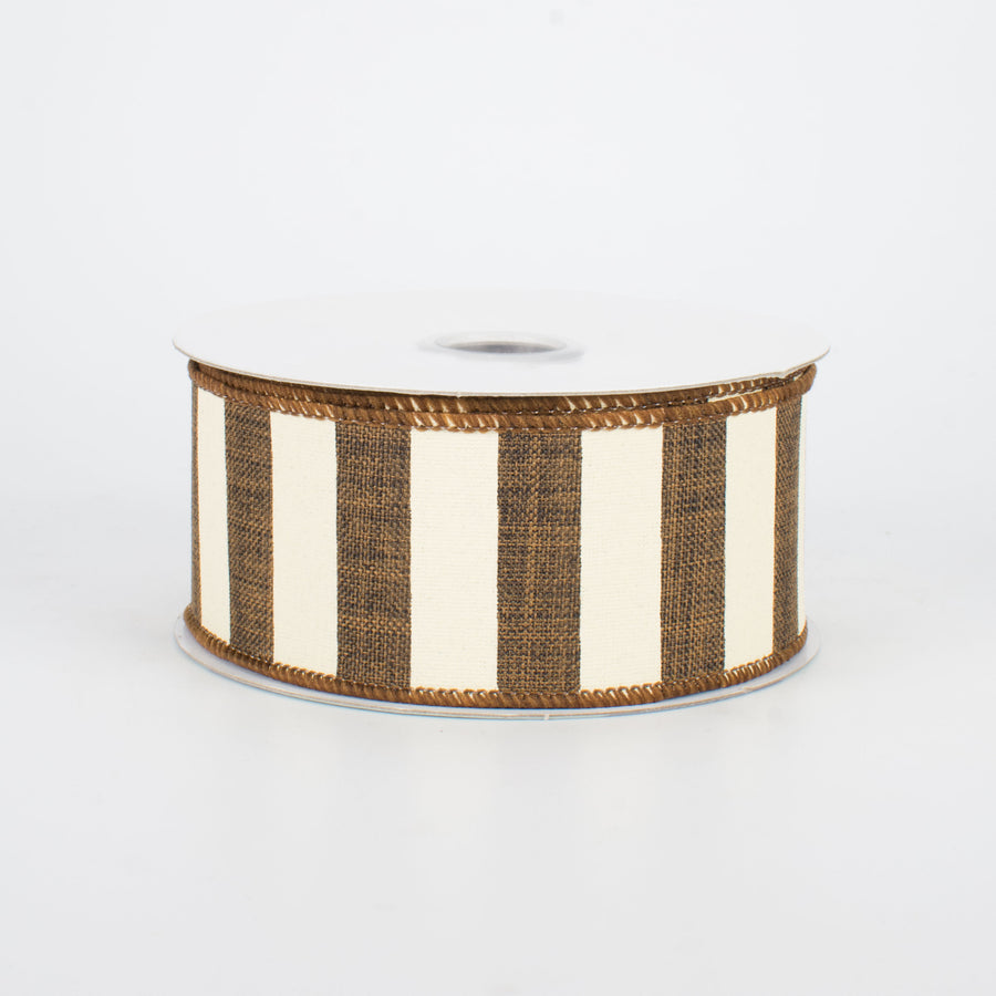 1.5" Horizontal Stripe Ribbon: Brown & Ivory (10 Yards)