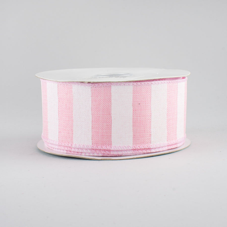 1.5" Horizontal Stripe Ribbon: Light Pink & White (10 Yards)
