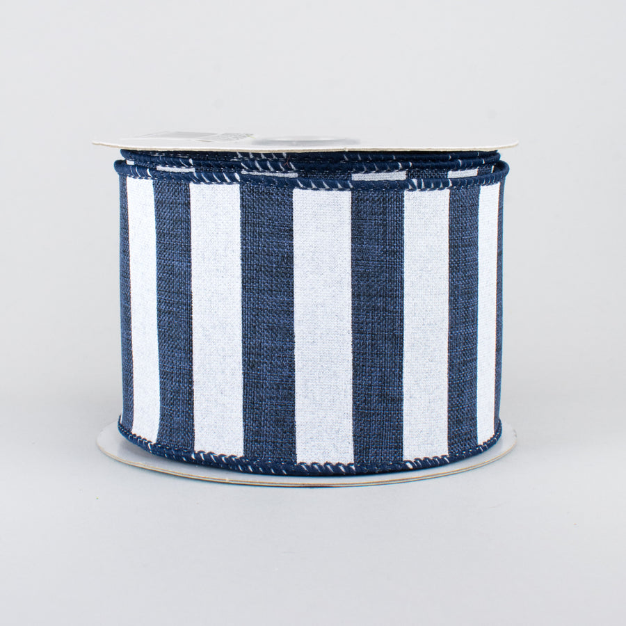 2.5" Horizontal Stripe Ribbon: Navy Blue & White (10 Yards)