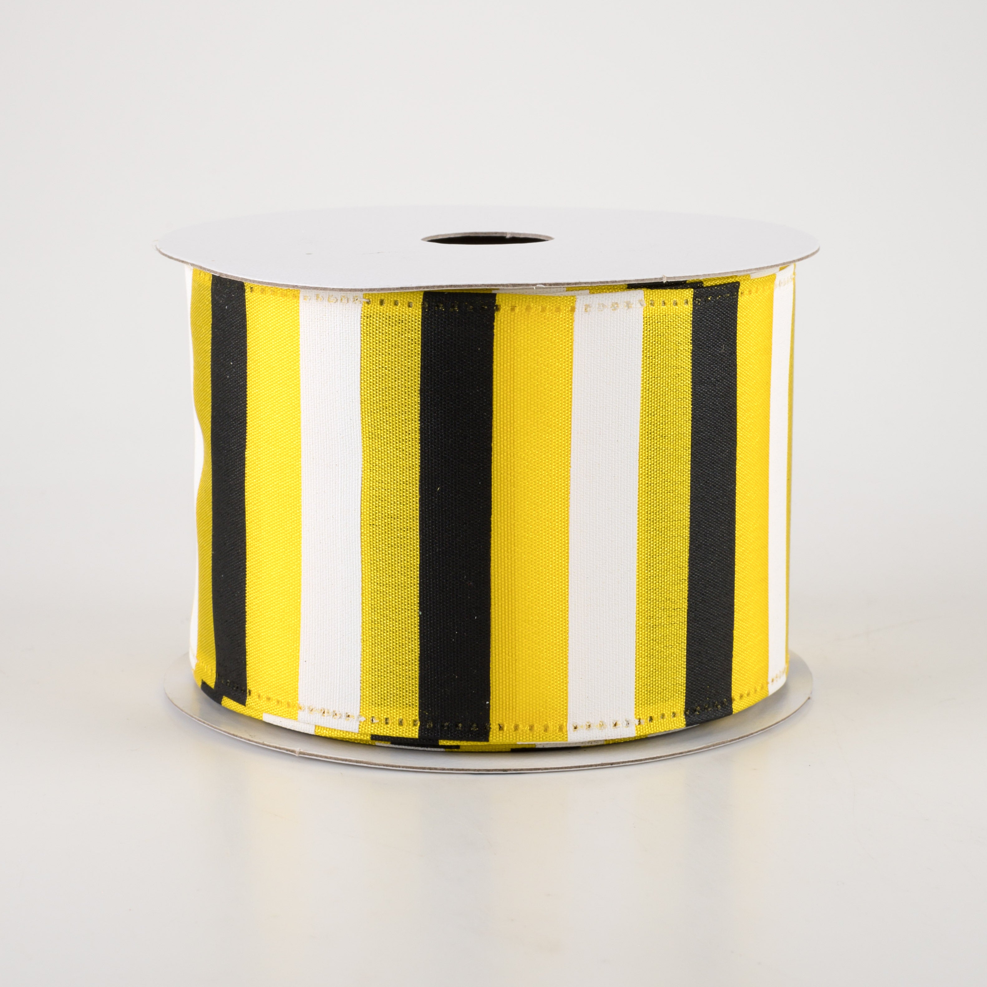 2.5" Horizontal Stripes Satin Ribbon: Black & White on Yellow (10 Yards)