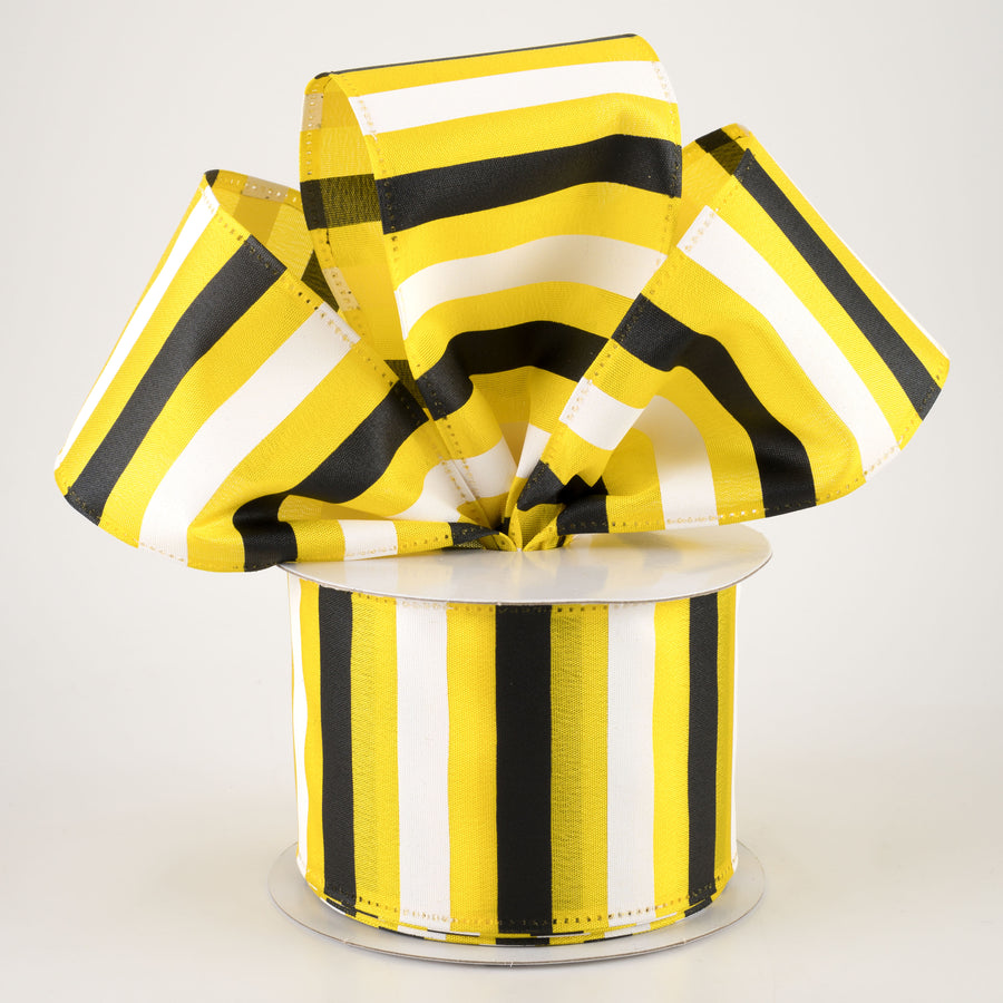 2.5" Horizontal Stripes Satin Ribbon: Black & White on Yellow (10 Yards) Lifestyle Photo