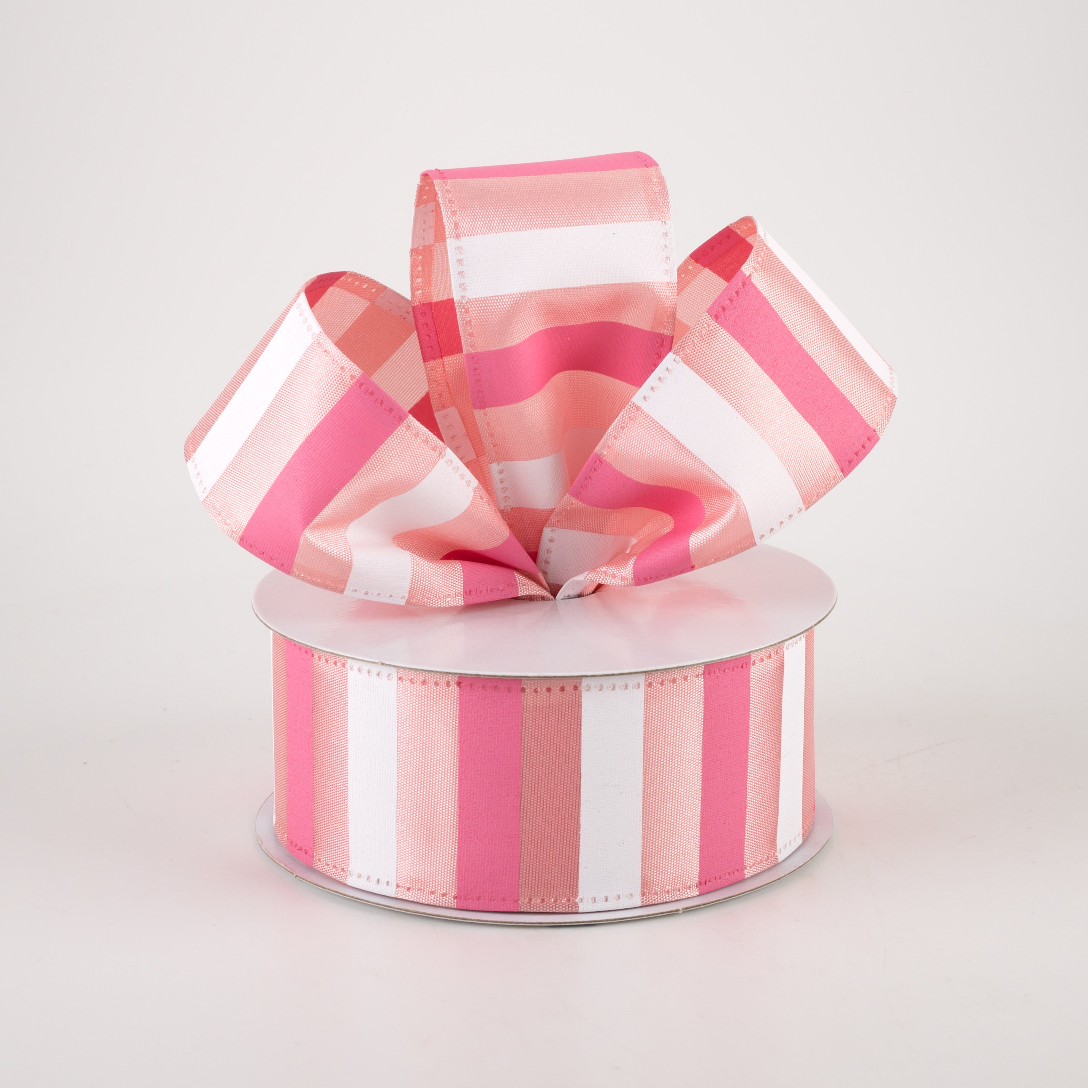 1.5" Horizontal Stripes Satin Ribbon: Pink & White on Blush (10 Yards) Lifestyle Photo