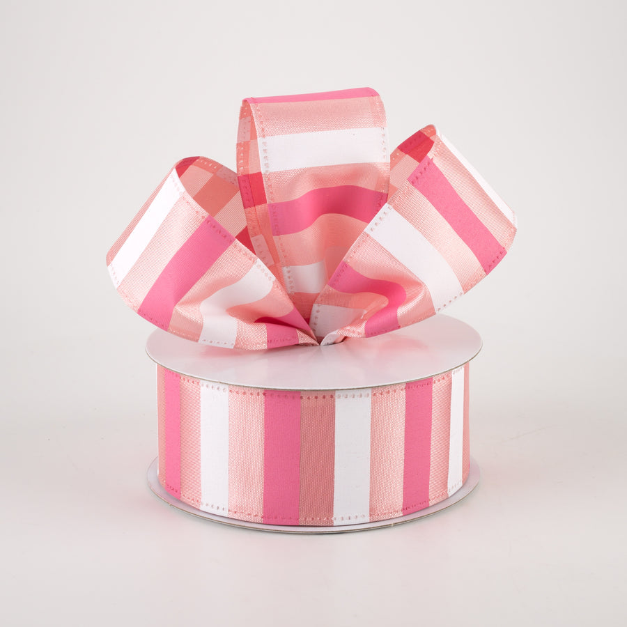 1.5" Horizontal Stripes Satin Ribbon: Pink & White on Blush (10 Yards) Lifestyle Photo