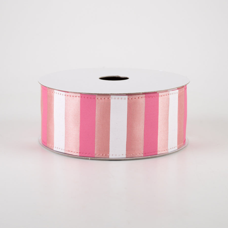1.5" Horizontal Stripes Satin Ribbon: Pink & White on Blush (10 Yards) Item Number: 45215-09-23