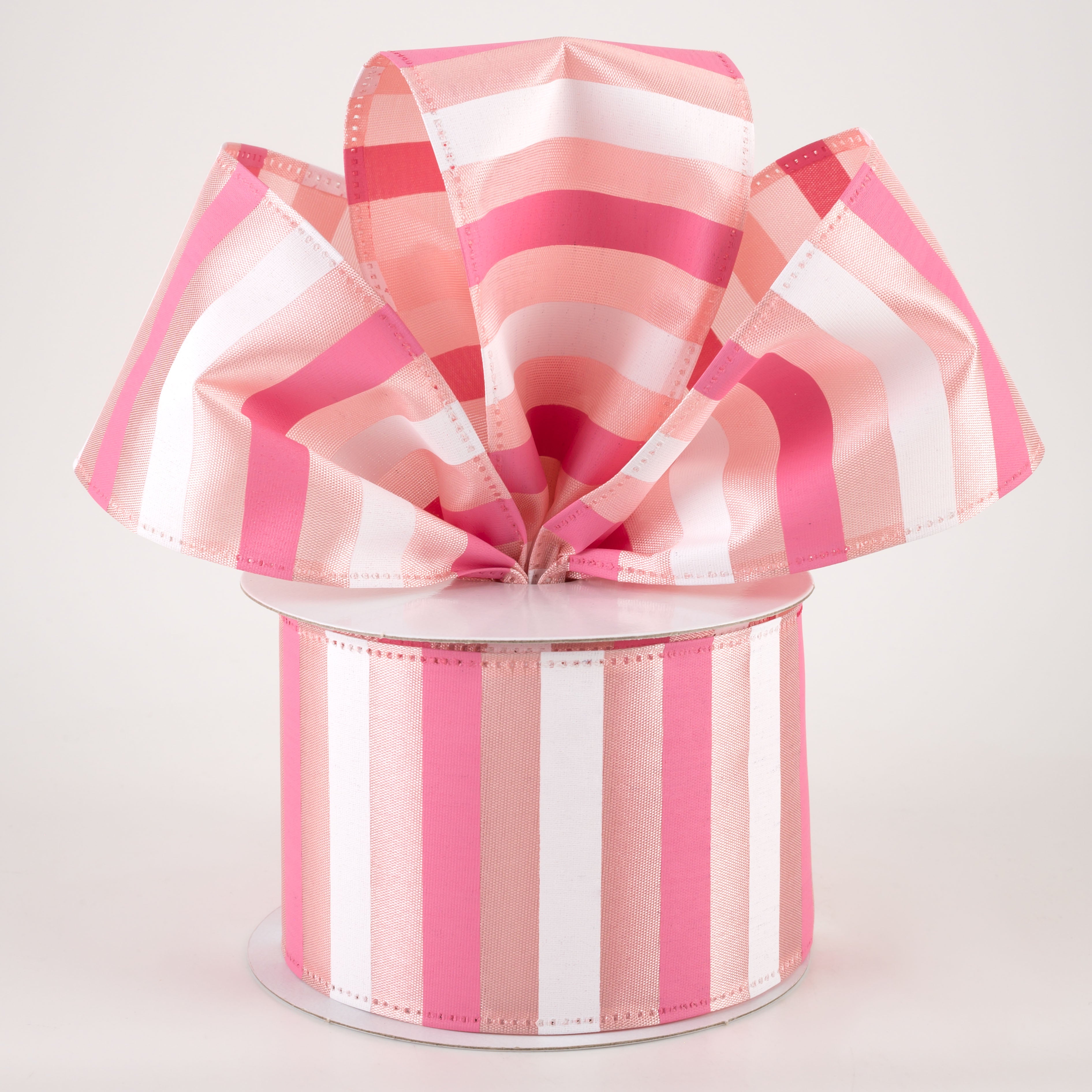 2.5" Horizontal Stripes Satin Ribbon: Pink & White on Blush (10 Yards) Lifestyle Photo