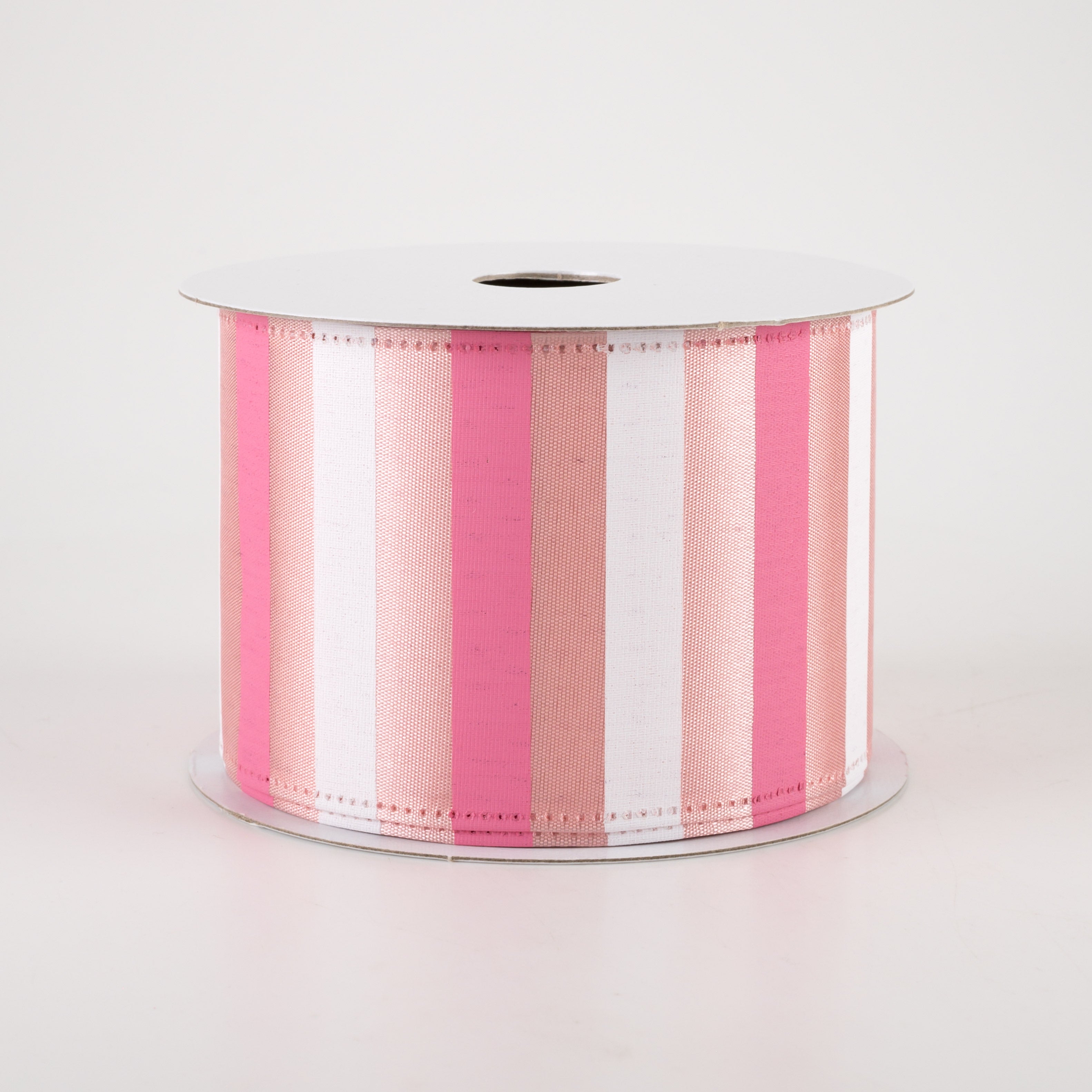 2.5" Horizontal Stripes Satin Ribbon: Pink & White on Blush (10 Yards)