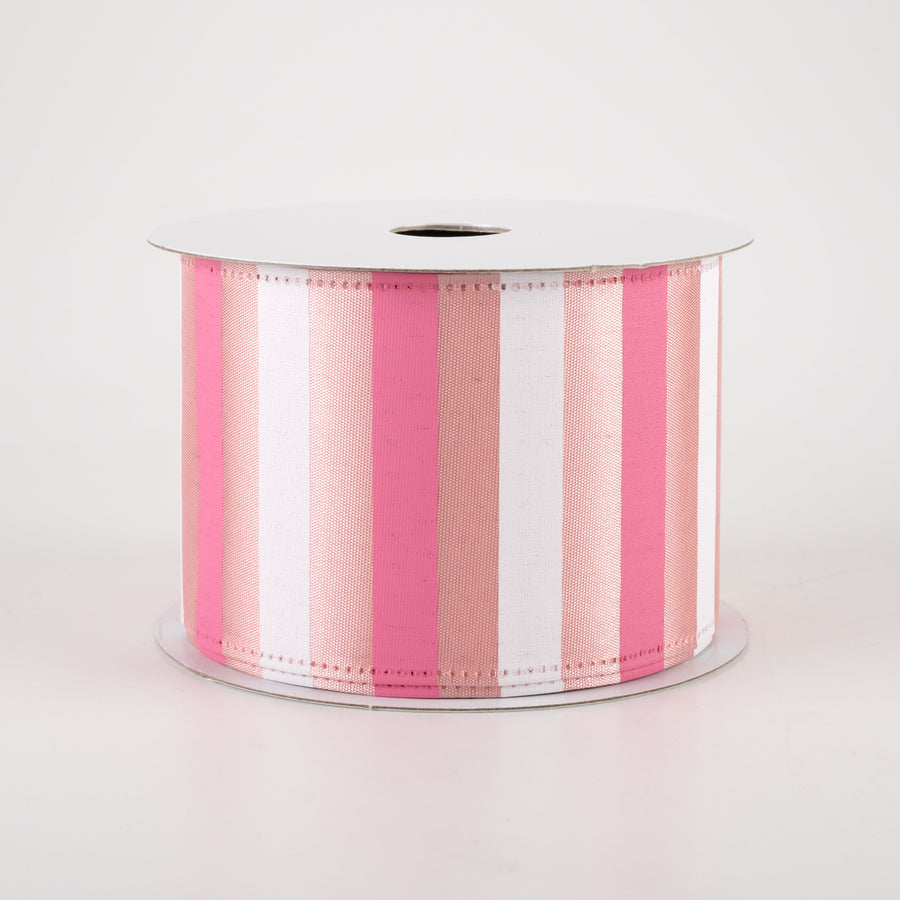 2.5" Horizontal Stripes Satin Ribbon: Pink & White on Blush (10 Yards)