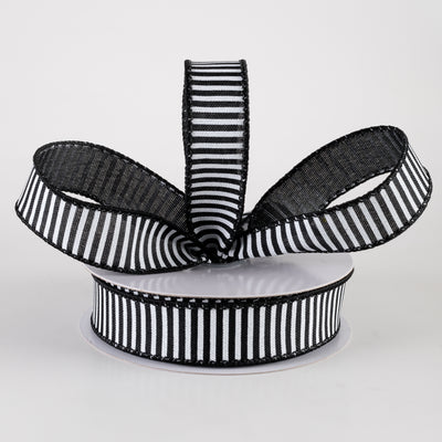 7/8" Horizontal Thin Stripes Ribbon: Black & White (10 Yards) Lifestyle Photo