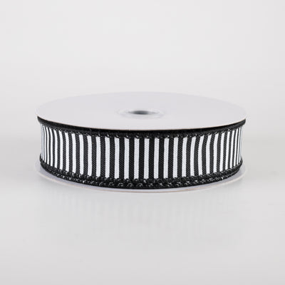 7/8" Horizontal Thin Stripes Ribbon: Black & White (10 Yards)