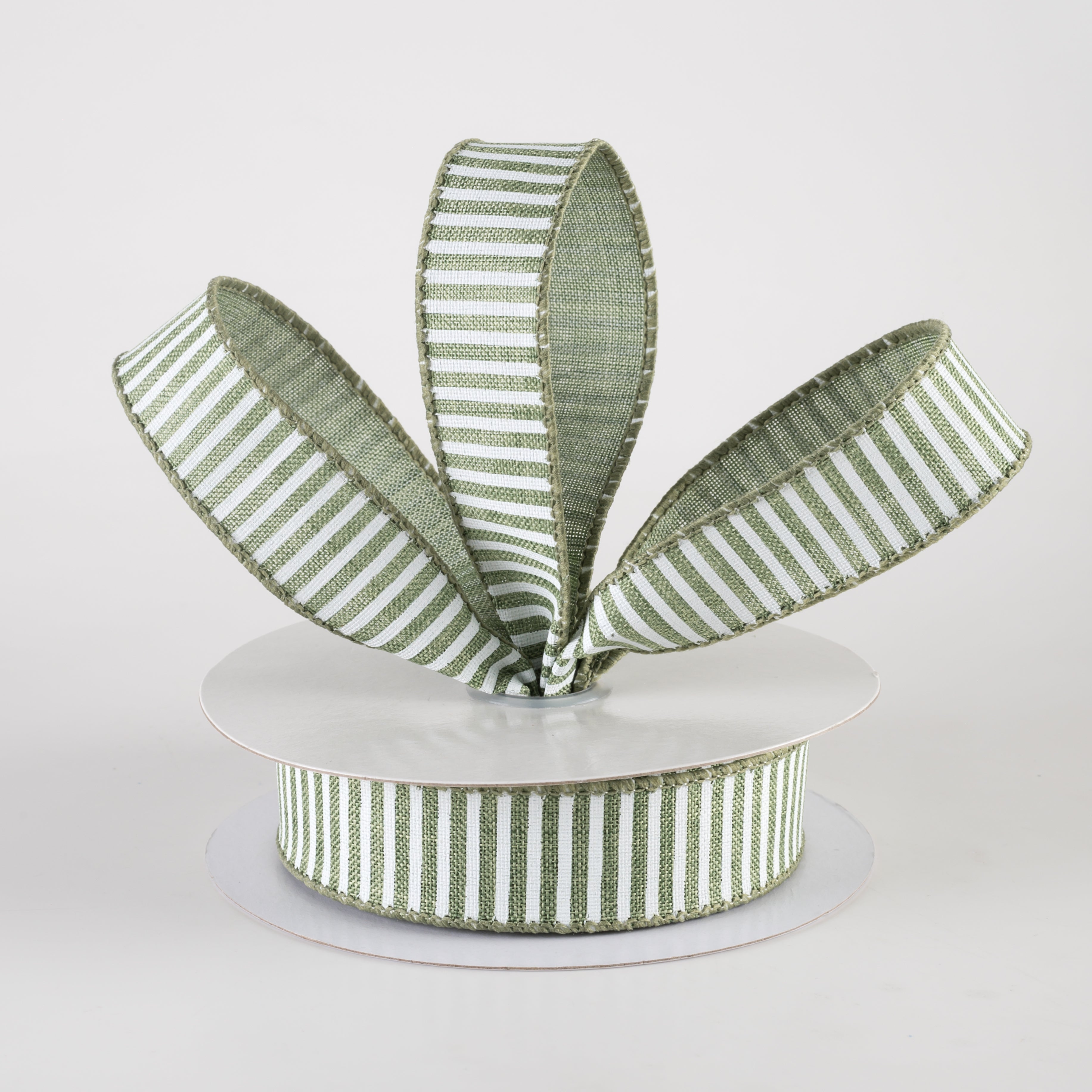 7/8" Horizontal Thin Stripes Ribbon: Clover Green & White (10 Yards) Lifestyle Photo