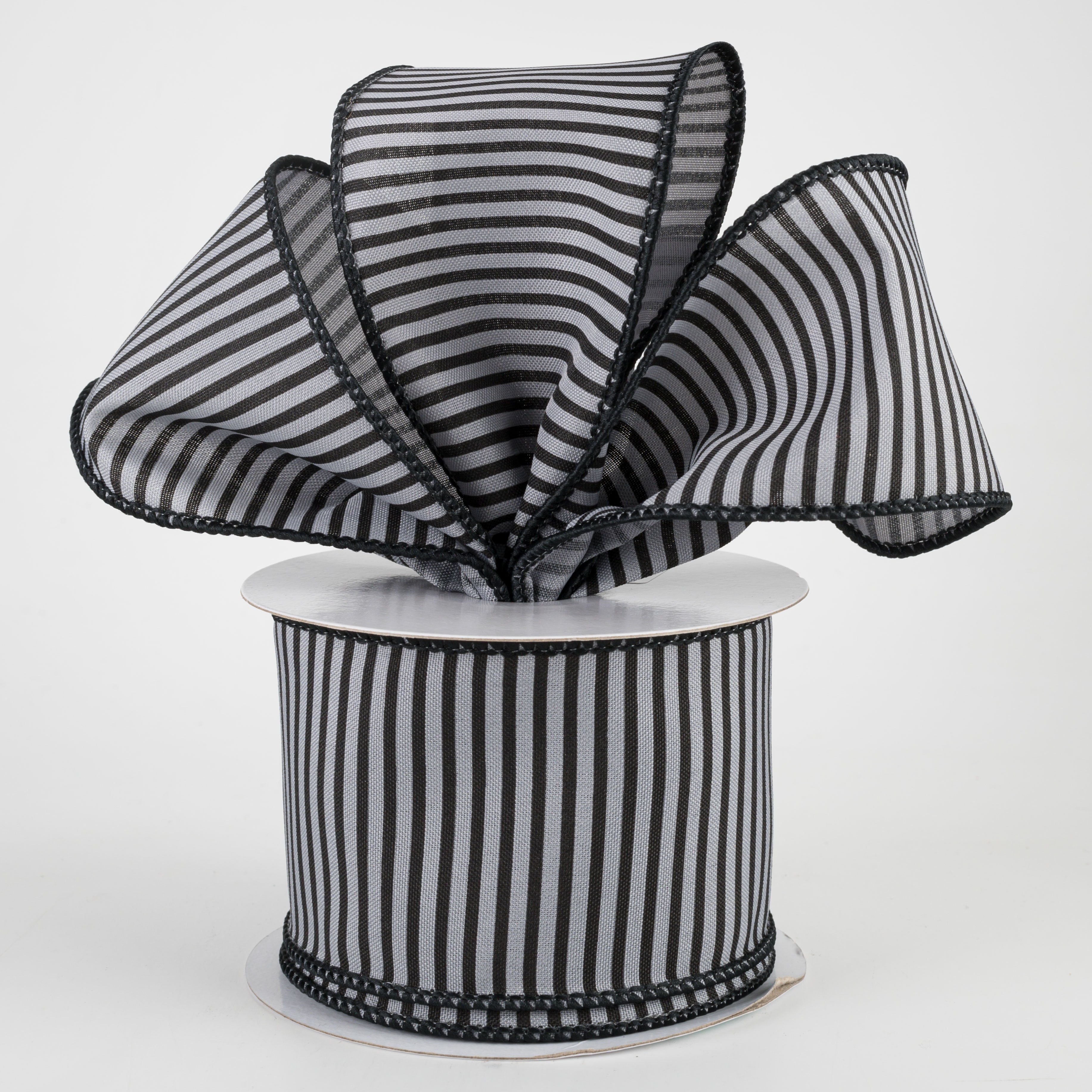 2.5" Horizontal Thin Stripes Ribbon: Grey & Black (10 Yards) Lifestyle Photo
