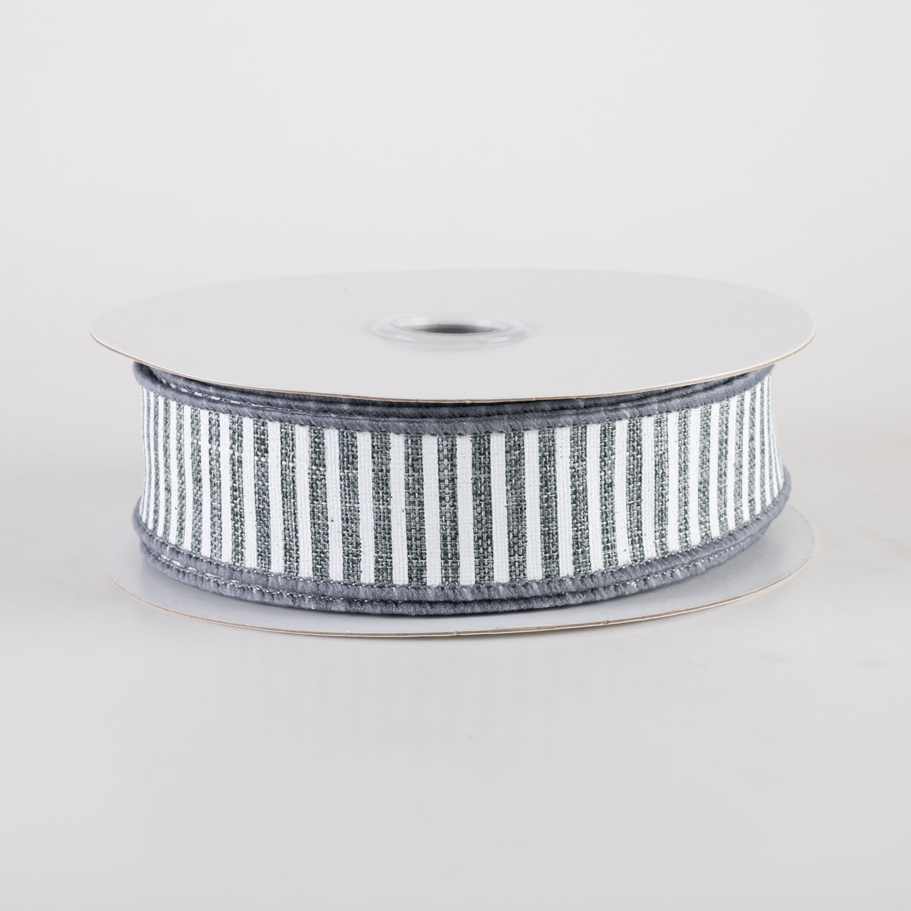 7/8" Horizontal Thin Stripes Ribbon: Grey & White (10 Yards)