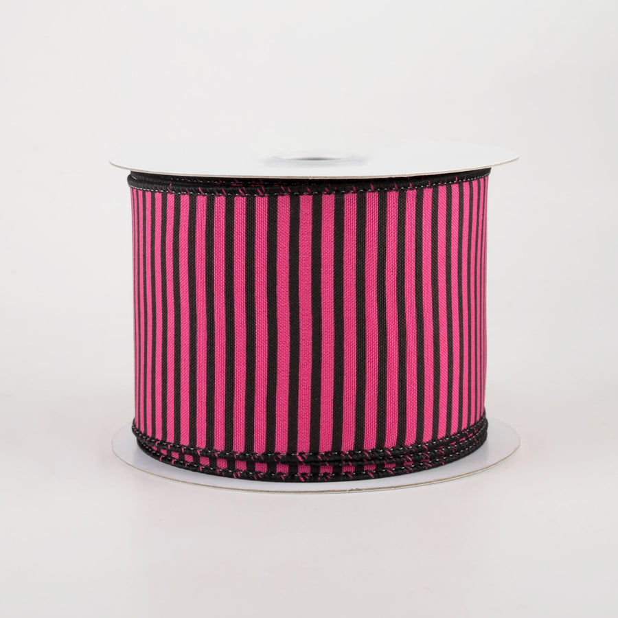 2.5" Horizontal Thin Stripes Ribbon: Hot Pink & Black (10 Yards)