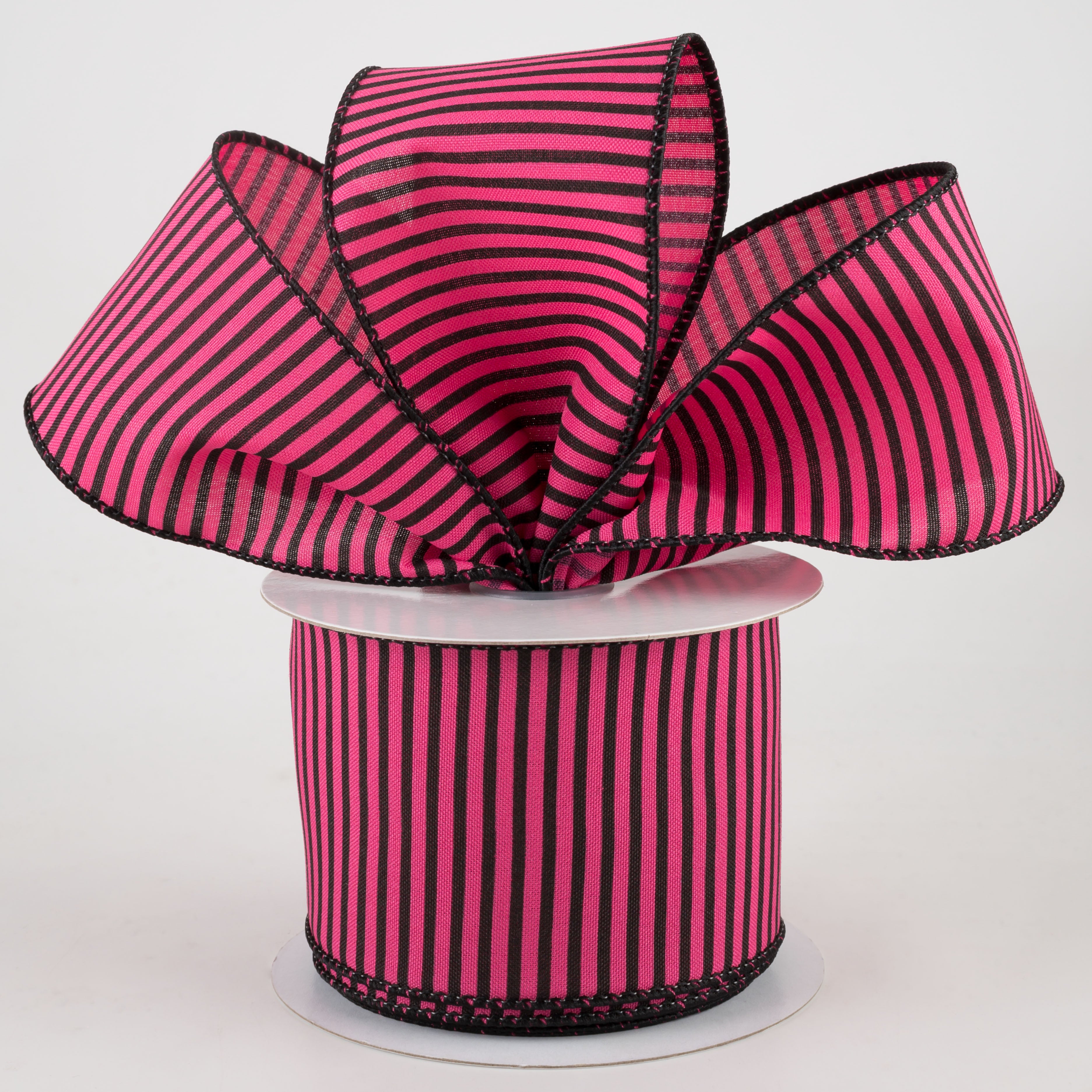 2.5" Horizontal Thin Stripes Ribbon: Hot Pink & Black (10 Yards) Lifestyle Photo