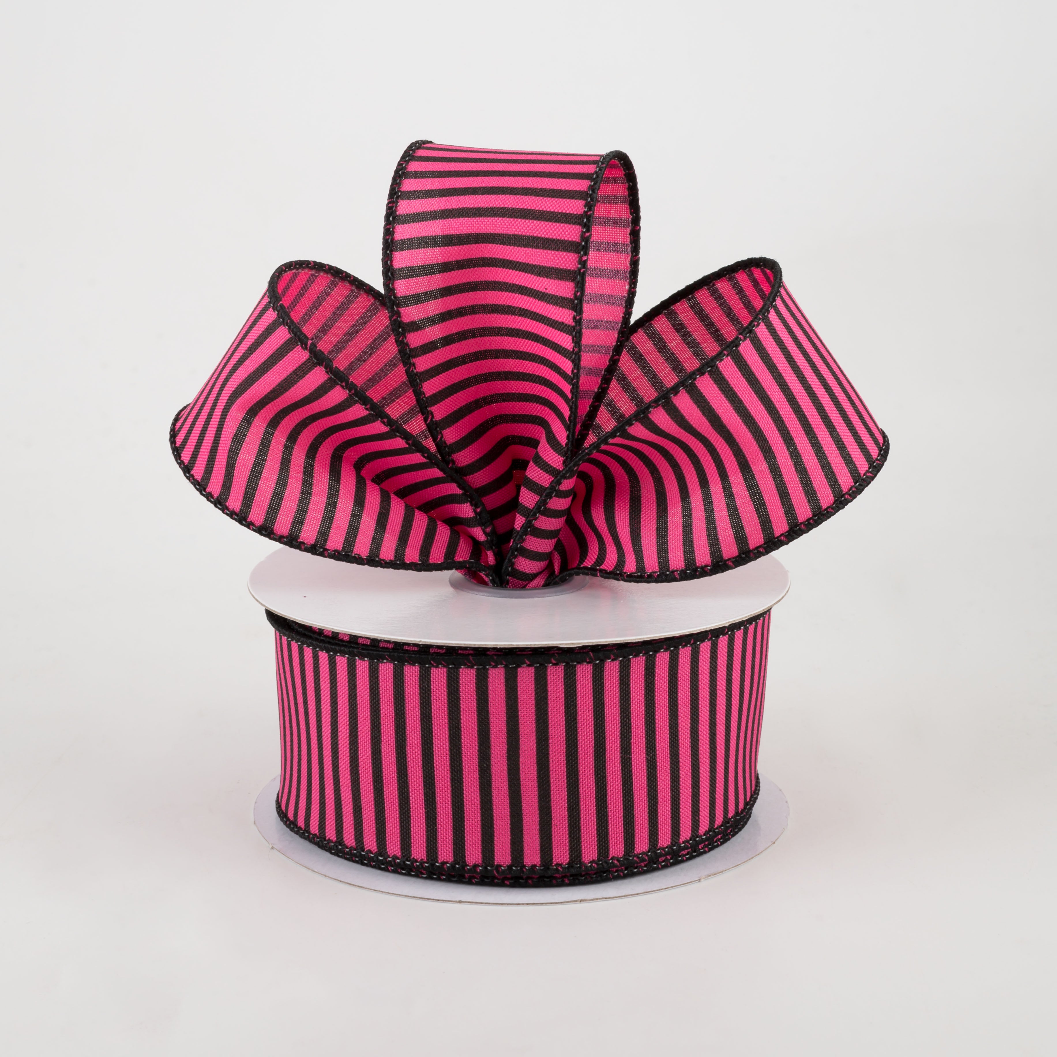 1.5" Horizontal Thin Stripes Ribbon: Hot Pink & Black (10 Yards) Lifestyle Photo