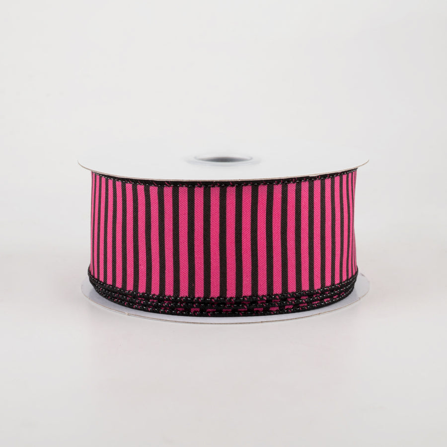 1.5" Horizontal Thin Stripes Ribbon: Hot Pink & Black (10 Yards)