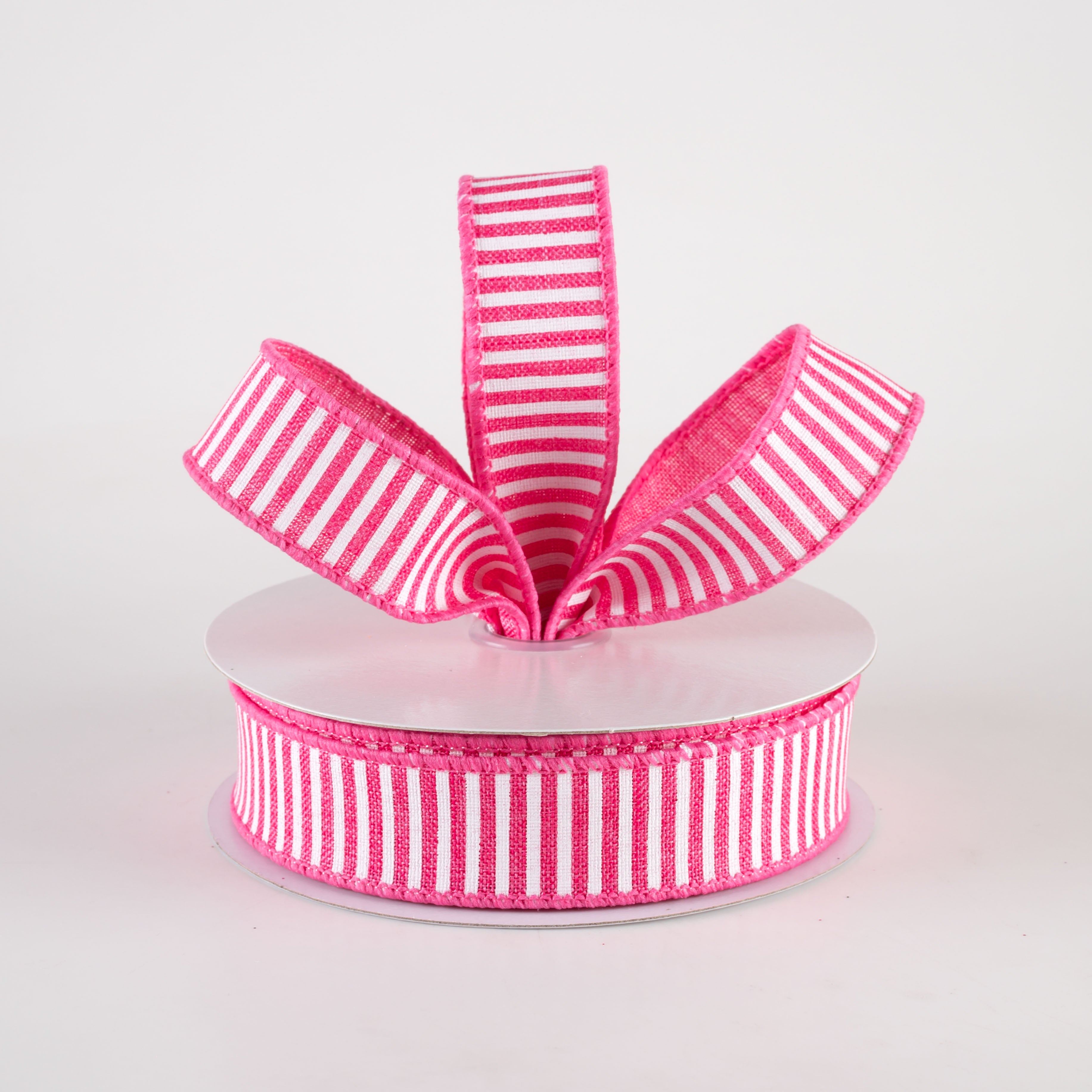 7/8" Horizontal Thin Stripes Ribbon: Hot Pink & White (10 Yards) Lifestyle Photo