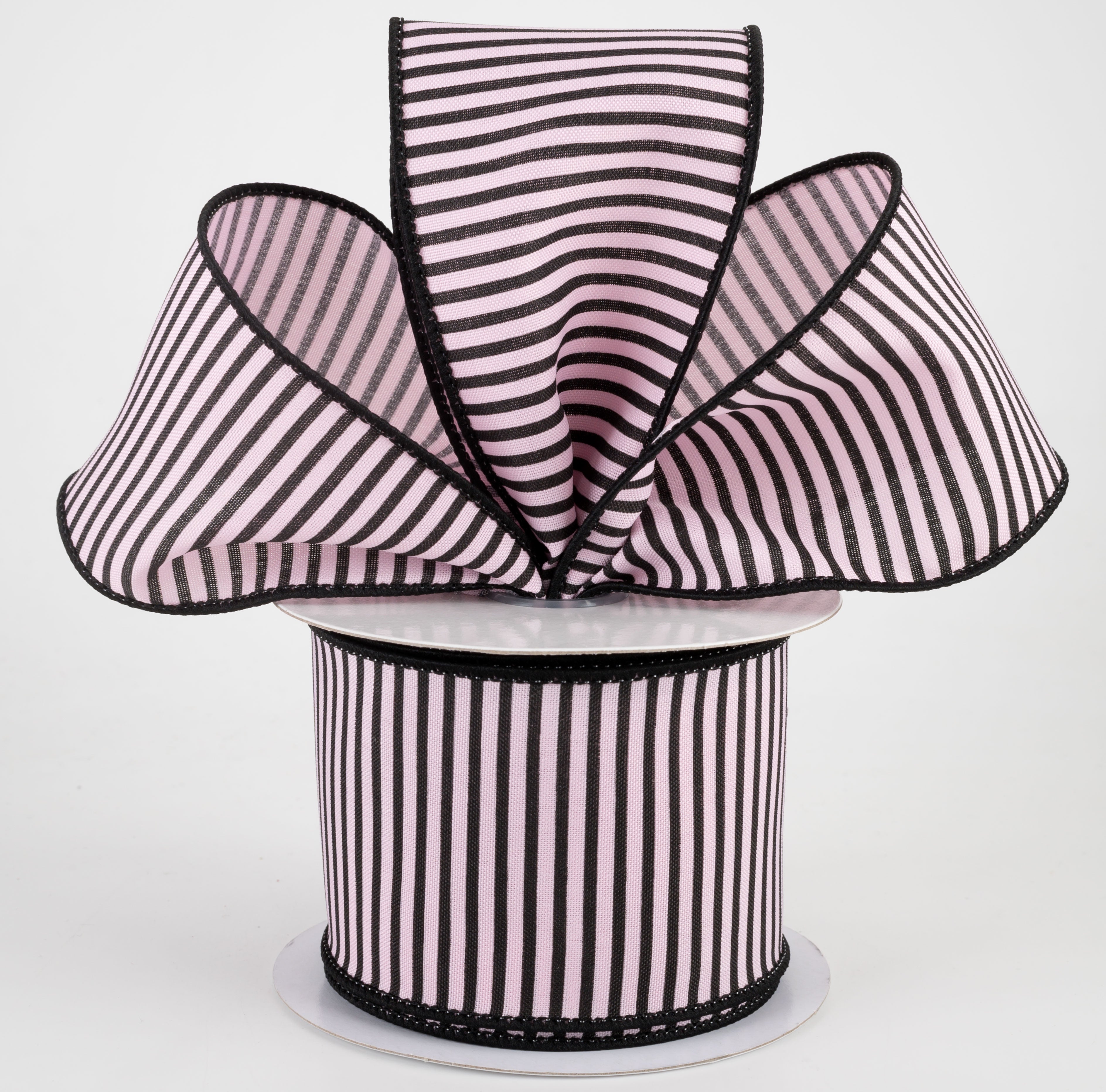 2.5" Horizontal Thin Stripes Ribbon: Light Pink & Black (10 Yards) Lifestyle Photo