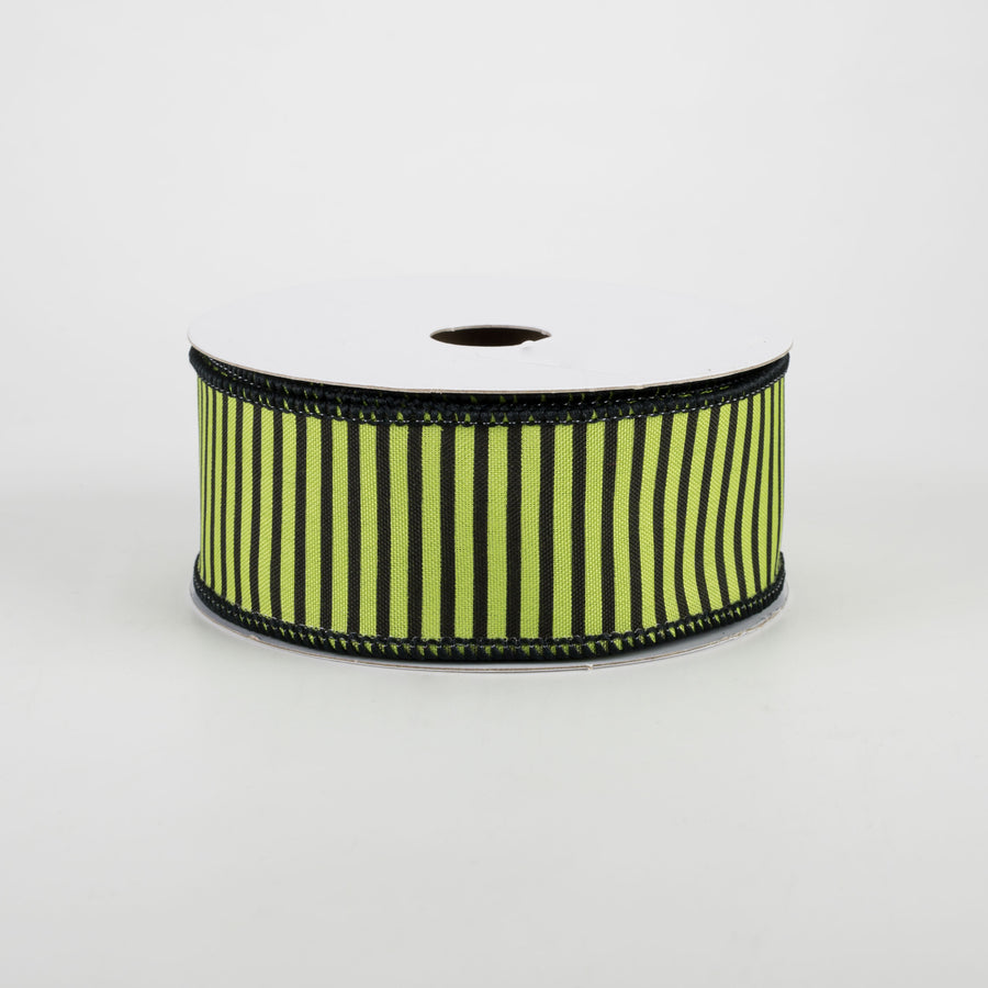 1.5" Horizontal Thin Stripes Ribbon: Lime Green & Black (10 Yards)