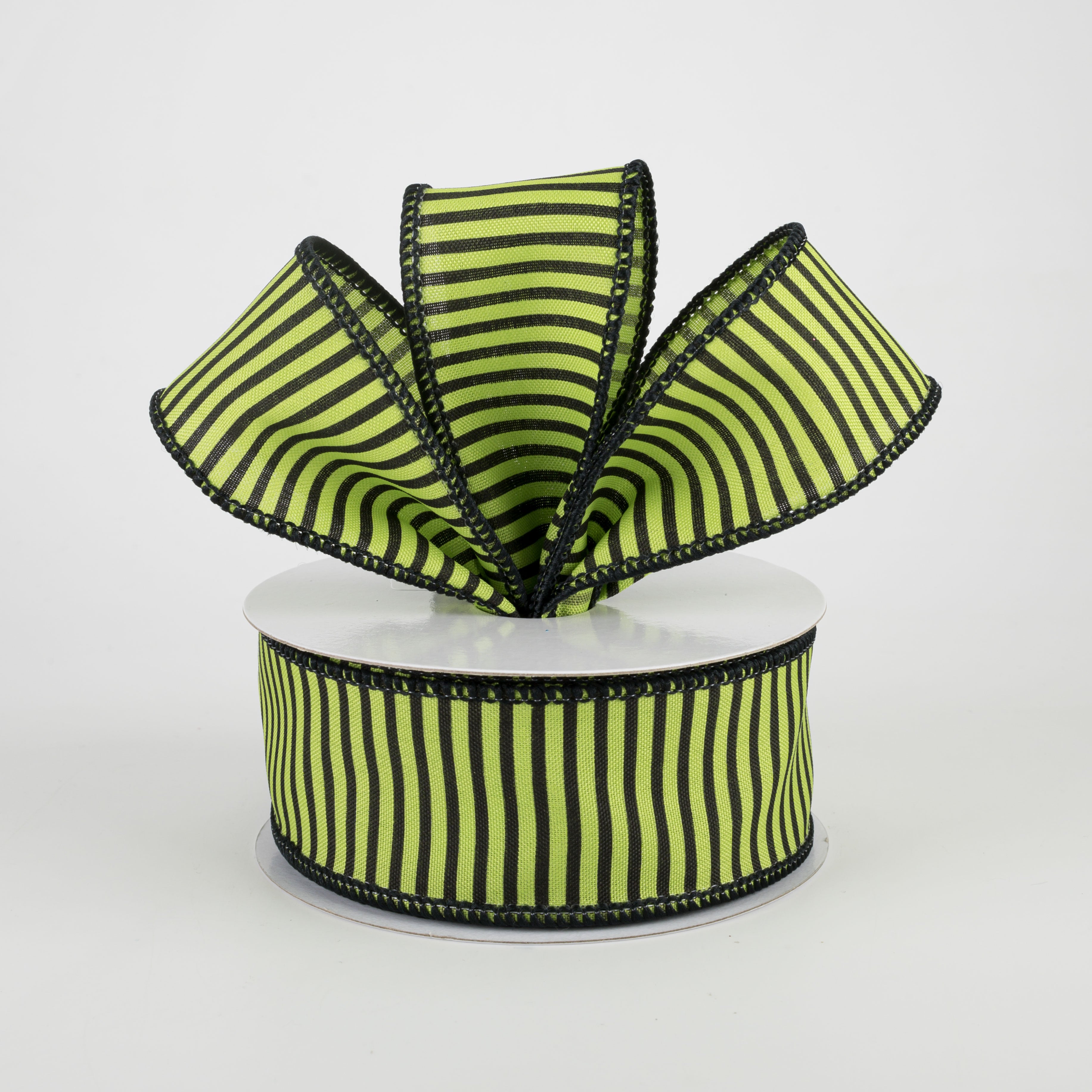 1.5" Horizontal Thin Stripes Ribbon: Lime Green & Black (10 Yards) Lifestyle Photo