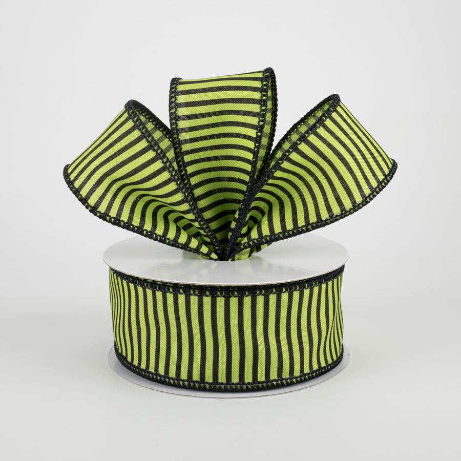 1.5" Horizontal Thin Stripes Ribbon: Lime Green & Black (10 Yards) Lifestyle Photo