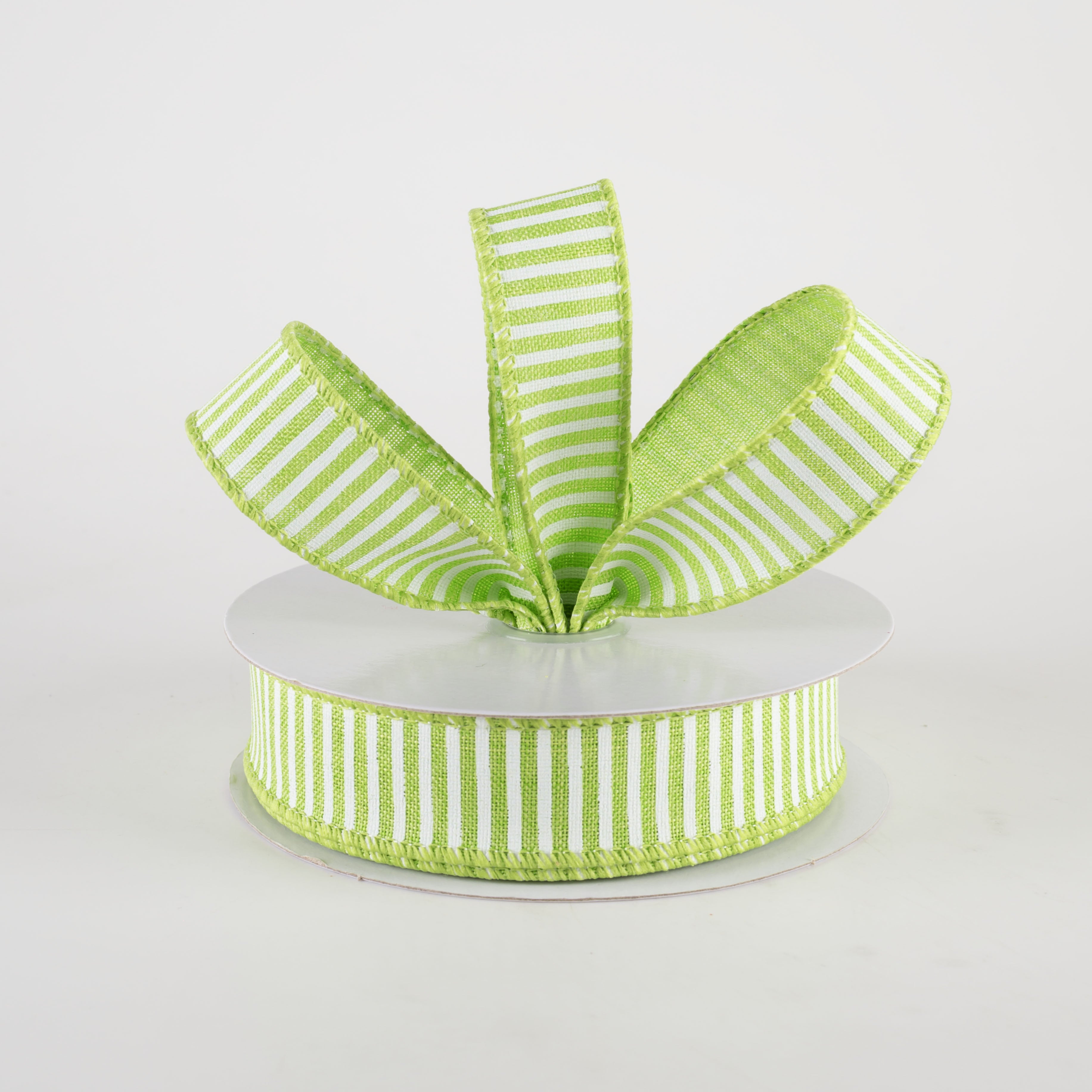 7/8" Horizontal Thin Stripes Ribbon: Lime Green & White (10 Yards) Lifestyle Photo