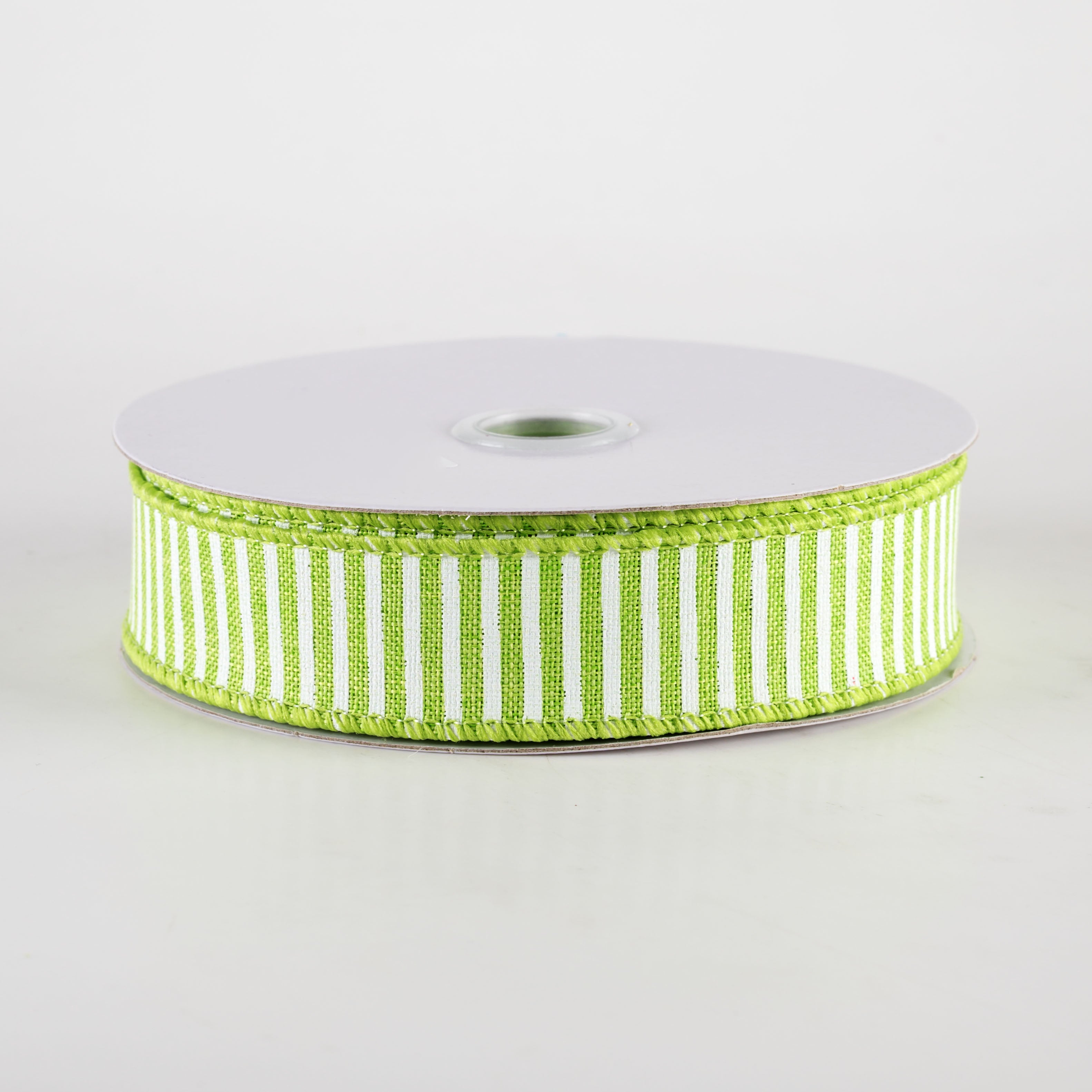 7/8" Horizontal Thin Stripes Ribbon: Lime Green & White (10 Yards)