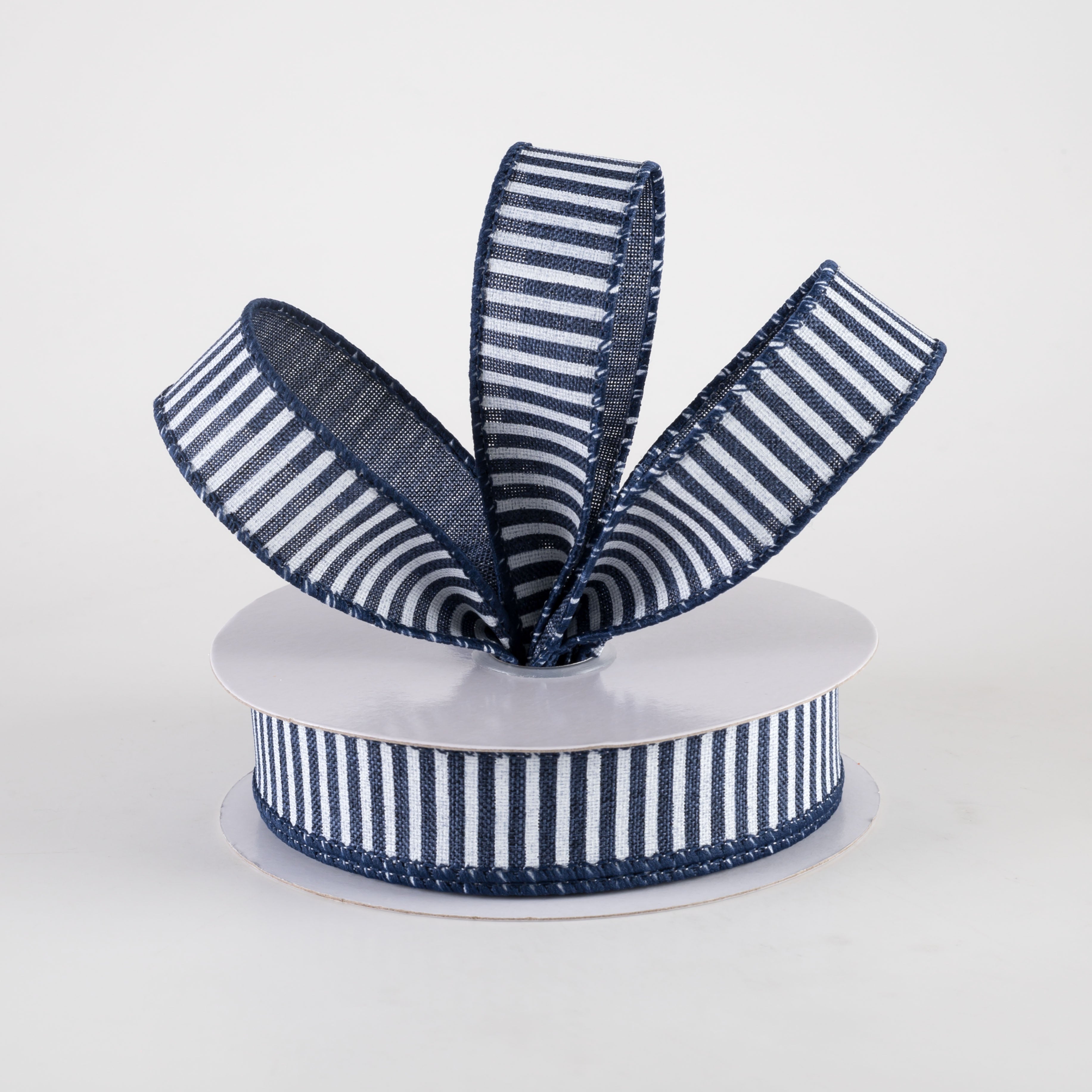 7/8" Horizontal Thin Stripes Ribbon: Navy Blue & White (10 Yards) Lifestyle Photo