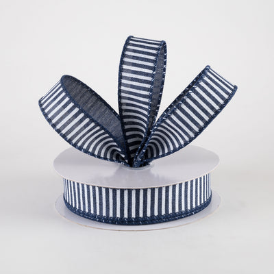 7/8" Horizontal Thin Stripes Ribbon: Navy Blue & White (10 Yards) Lifestyle Photo